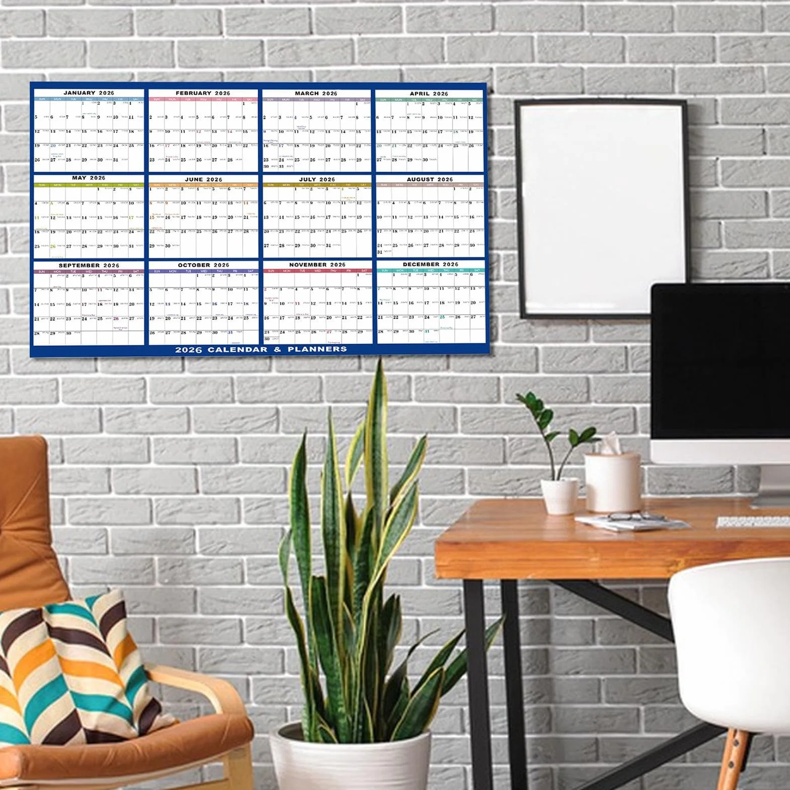 Kalendarz suchościeralny na ścianę - 12-miesięczny plakat ścienny kalendarz 2026-61 x 81 cm planer harmonogram - do wewnątrz domu lodówka biuro tablica szkolna nauczyciele uczniowie dzieci przyjaciele
