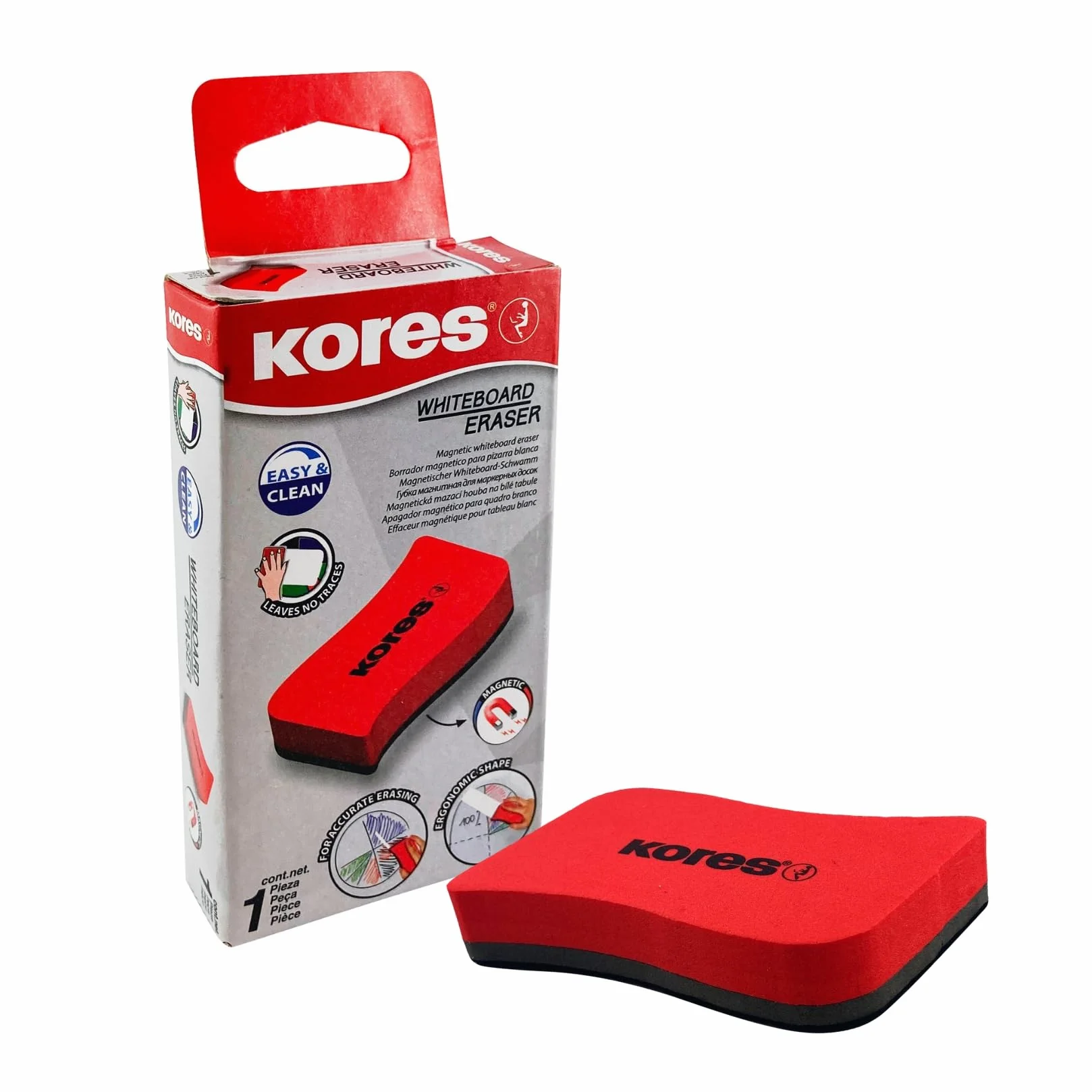 Kores 20860 Gąbka do Tablic, Czerwony, 100 x 70 x 20 mm