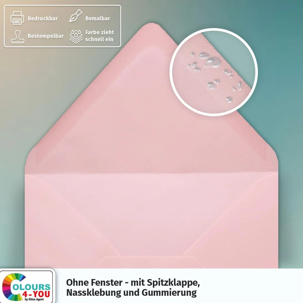 Koperty DIN B6 różowe 12,5 x 17,5 cm 80 g/m² klejone na mokro spiczasta klapa