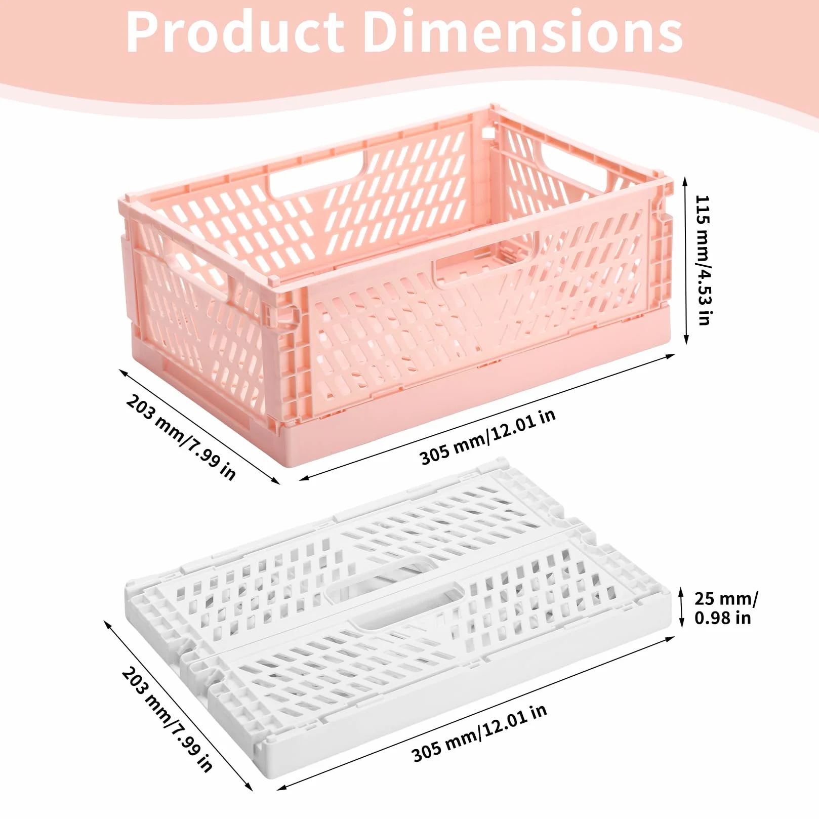 Składane plastikowe pudła do przechowywania 30,5 x 20 x 11,5 cm biały różowy