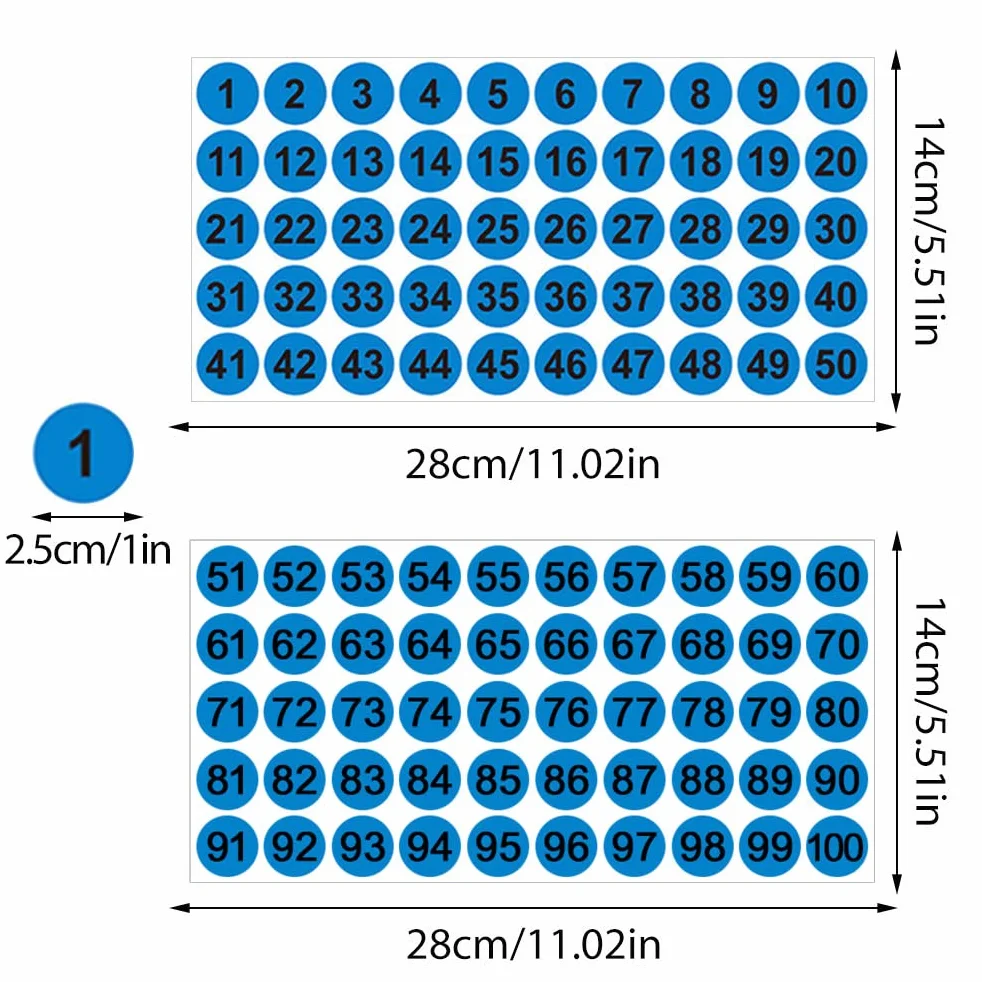 500 sztuk naklejek z numerami, 25 mm, 10 arkuszy od 1 do 100 ciągłych liczb, kolorowe etykiety, samoprzylepne, do biura, na szafkę, do domu, kalendarza adwentowego (czerwony, zielony, niebieski
