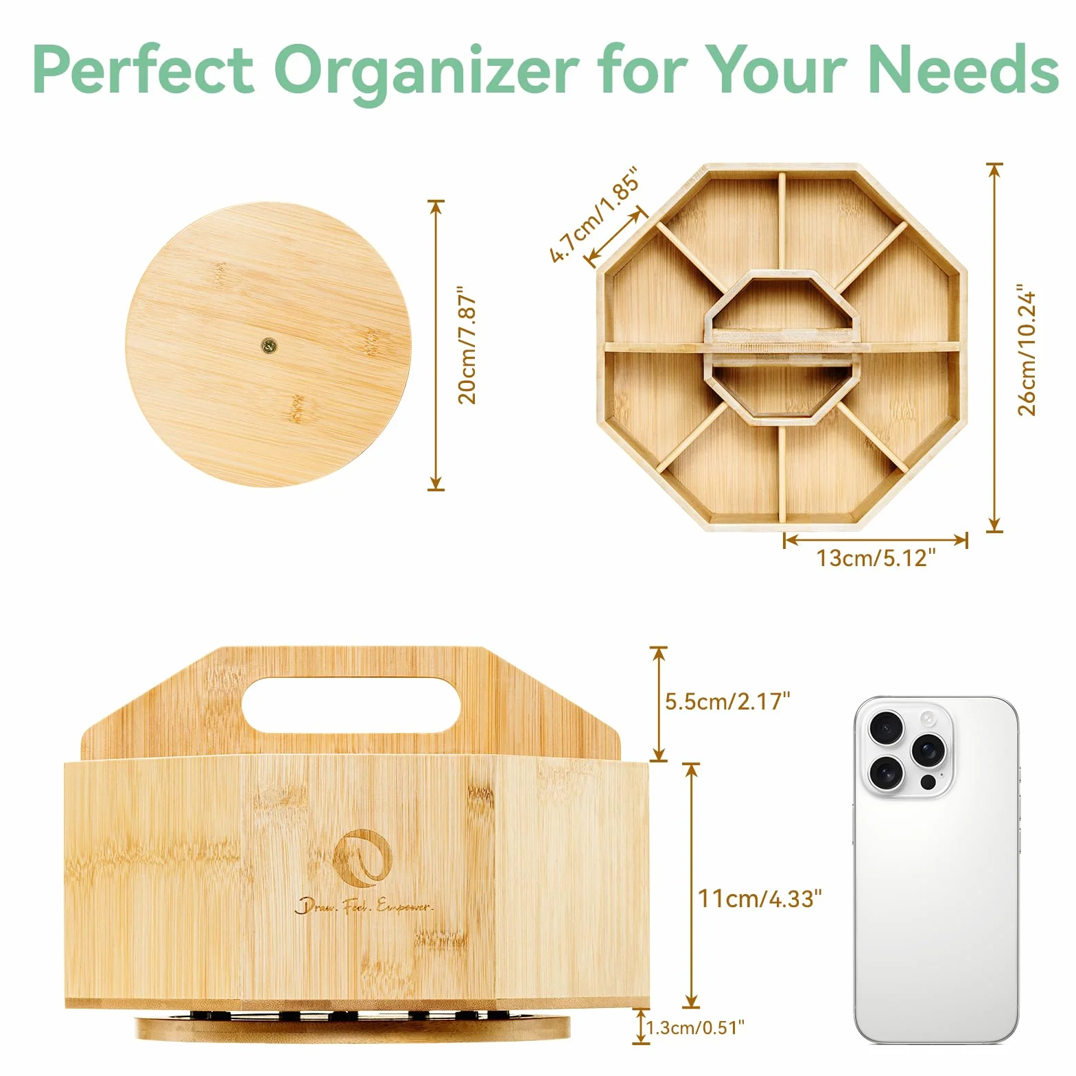 Ohuhu Organizer na markery obracany 360° bambusowy 8+2 przegródki 162 markery 750 kredek