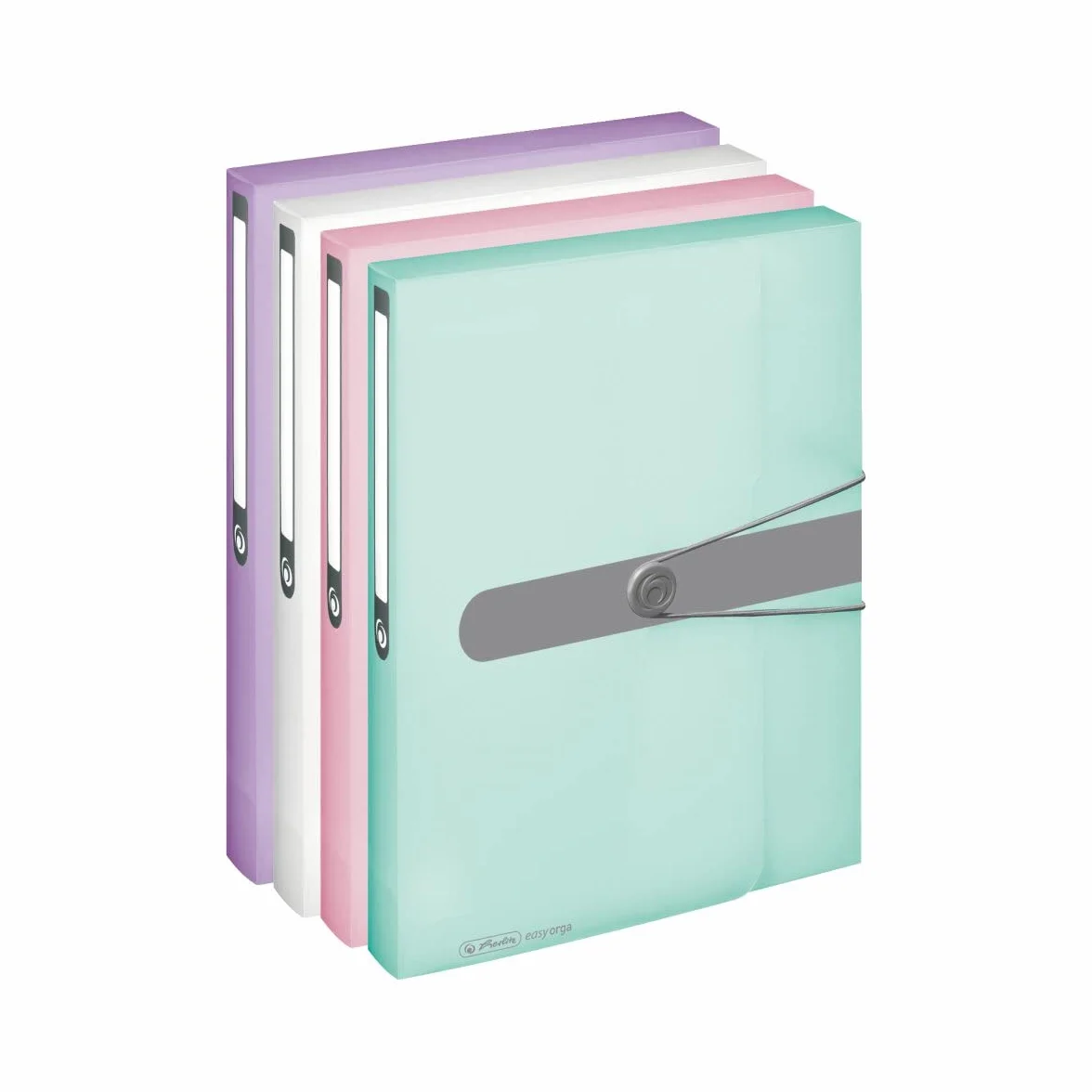 Herlitz Easy.Orga Teczka na dokumenty A4 z gumką | Grzbiet 4cm | Folder Organizer Ochrona Zabezpieczenie | Praktyczna etykieta | Elastyczna okładka z PP | Biuro Szkoła | Transparentna Biała