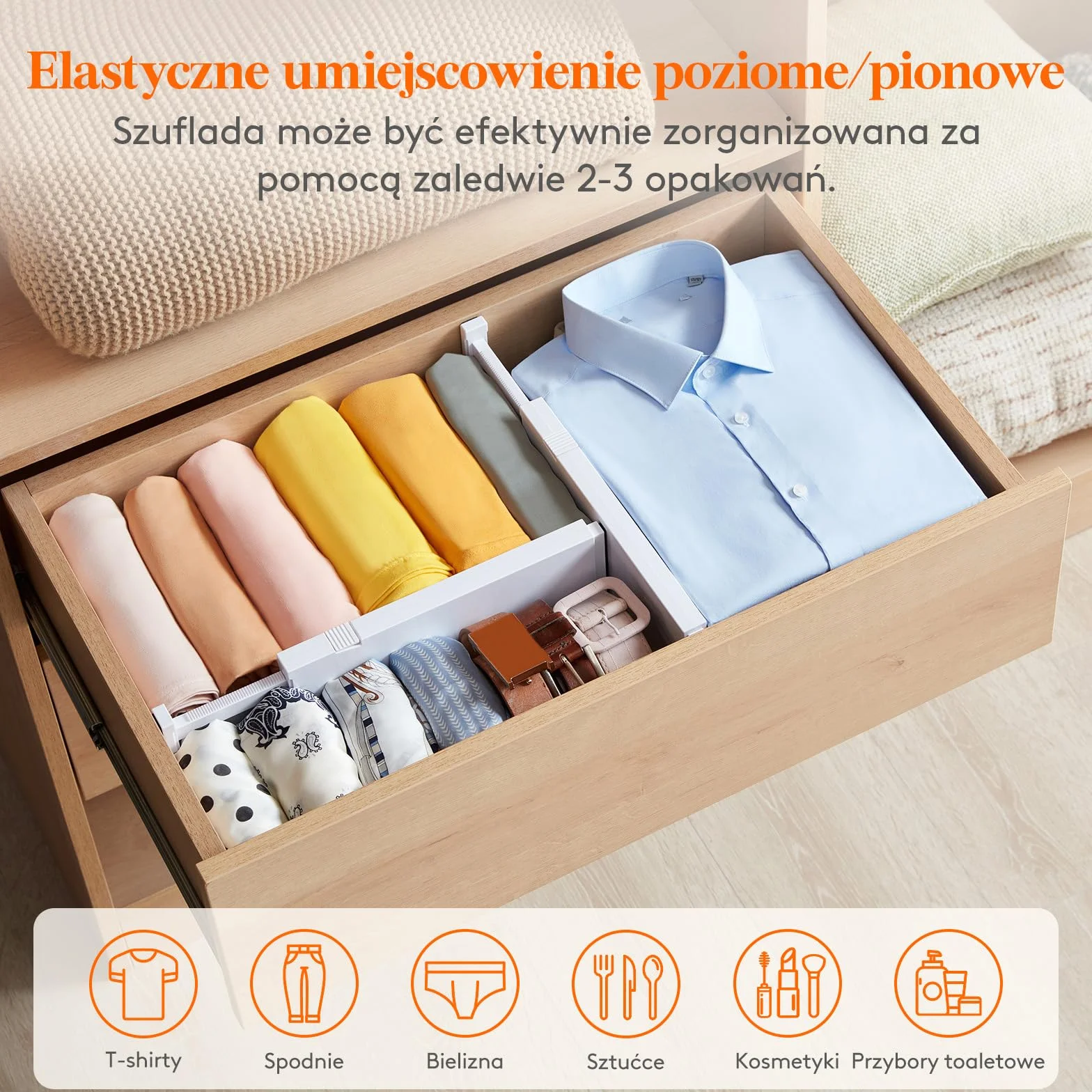 Lifewit 4 Plastikowych przegródek do szuflad o wysokości 10 cm, 28-44,5 cm Regulowane organizery do szuflad na ubrania, rozszerzalne separatory do organizacji w sypialni/łazience/kuchni/biurze