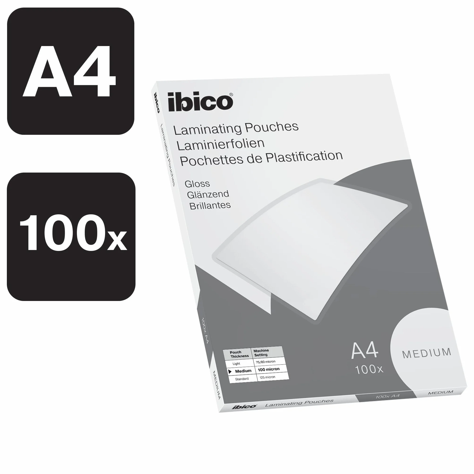 Ibico Błyszcząca Folia do Laminowania A4 100 Mikronów Krystalicznie Przezroczysta 100 Sztuk
