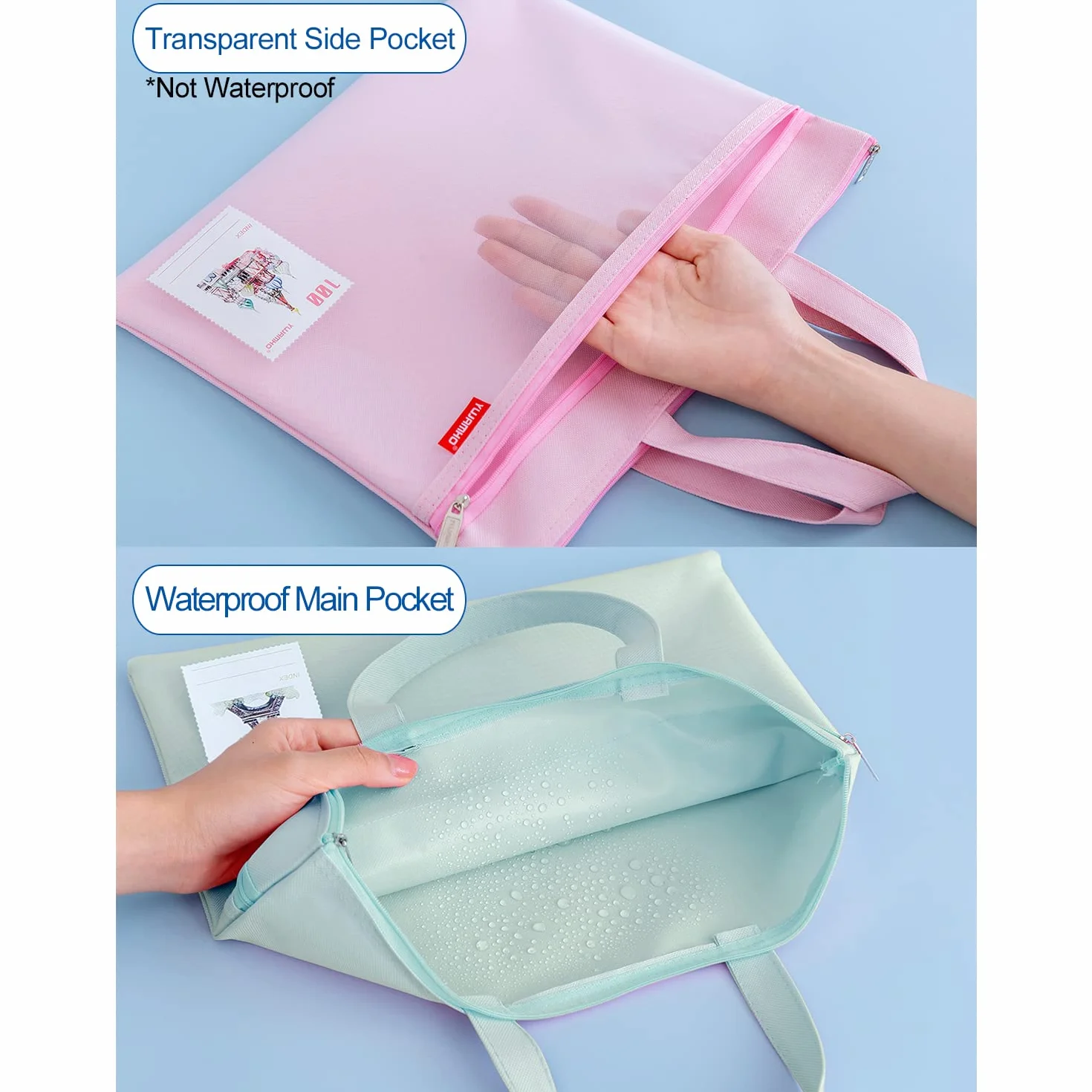 Torba na dokumenty A4 z zamkiem błyskawicznym, torba do przenoszenia, nylonowa, siatkowa, wodoszczelna, z podwójnym zamkiem błyskawicznym, małe etykiety, dla uczniów, biura, torba podróżna, zielona