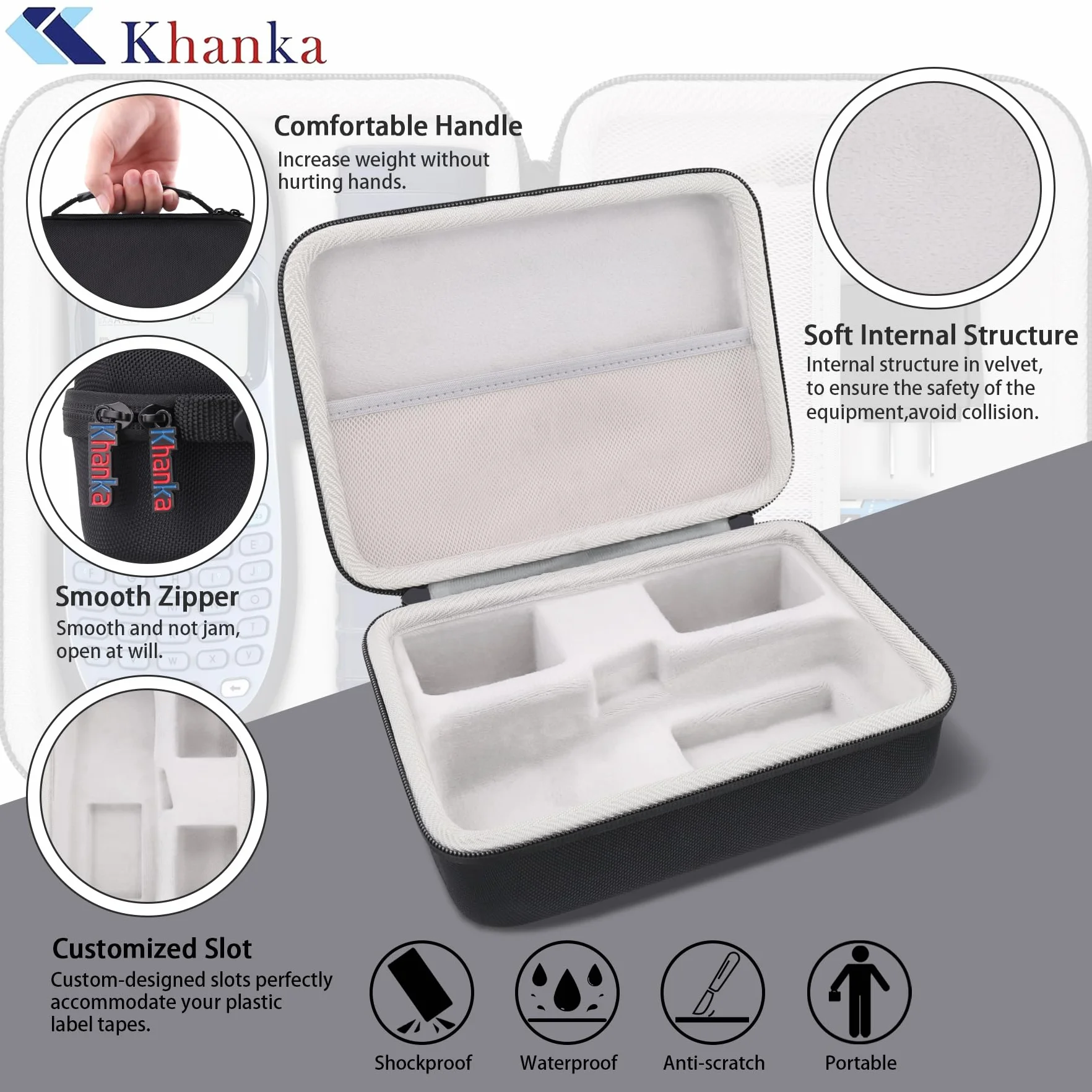 Khanka Twarde etui do LetraTag LT-100H / LT-100H+ Plus/LetraTag XR Label Maker ABC klawiatura i wymienna taśma do etykiet papierowych LetraTag (tylko etui)