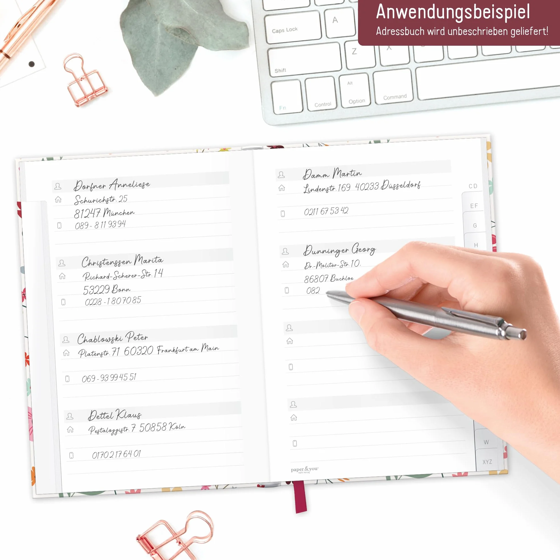 Książka adresowa paper&you® A6+ z indeksem A-Z papierem premium 120 g/m² "Wild Flower" na kontakty, daty urodzin i hasła - zrównoważona & przyjazna dla klimatu