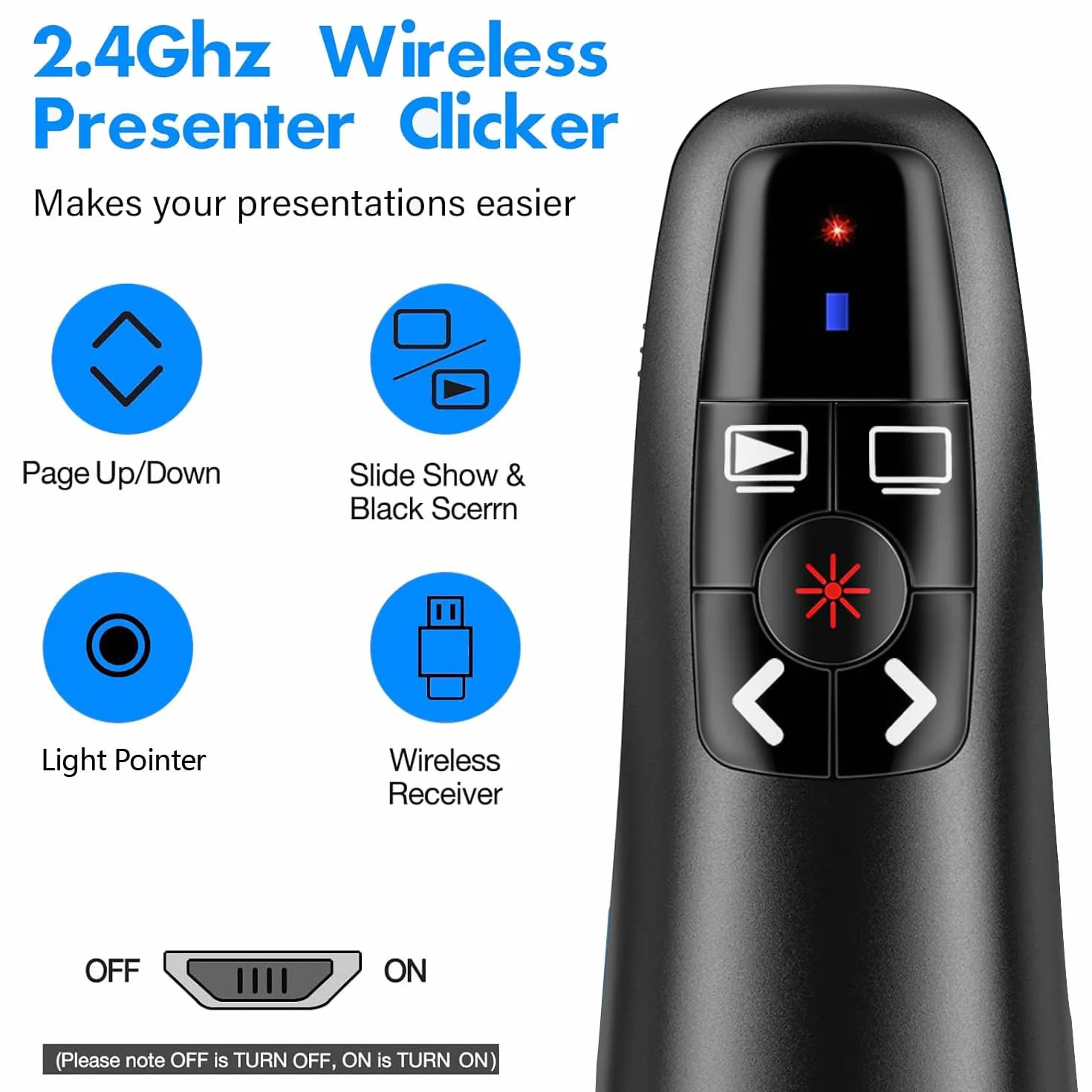 Prezentacja Clicker 2 w 1 USB typu C 2,4 GHz ładowalny bezprzewodowy pilot do PowerPoint Mac laptop