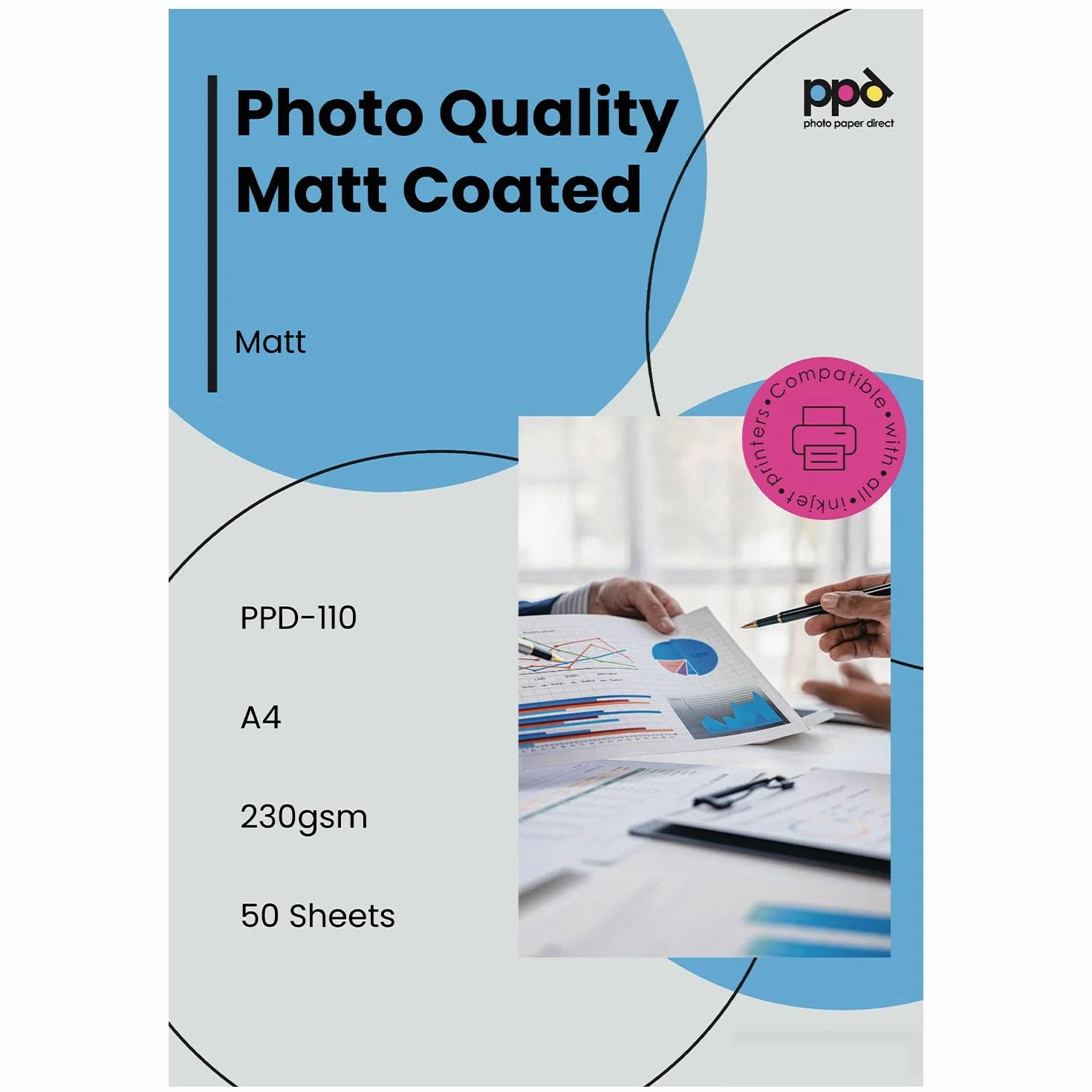 Papier Fotograficzny Matowy A4 230g 50 Arkuszy PPD-110-50