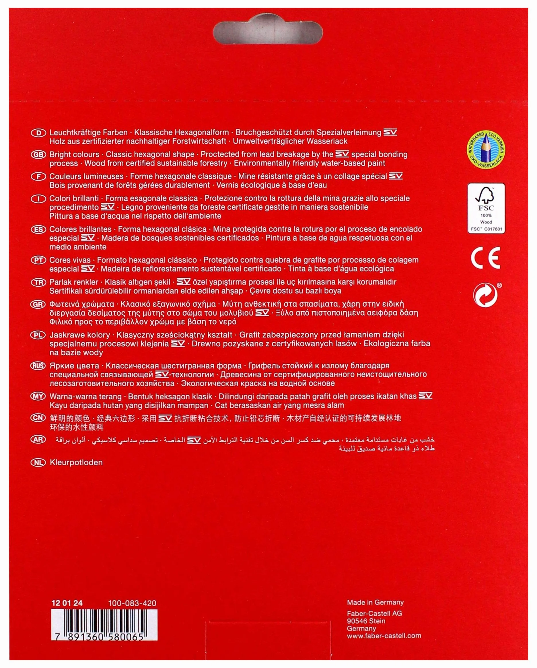 FABER-CASTELL 120124 – zestaw kredek Castle, 24 sztuki, sześciokątne, odporne na złamania, dla dzieci i dorosłych