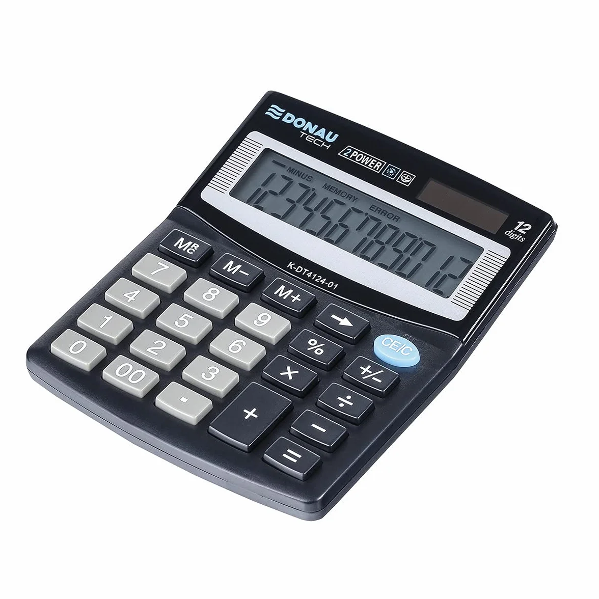 DONAU TECH kalkulator biurkowy 12-cyfrowa 125 x 100 x 27 mm czarny zasilany bateriami słonecznymi