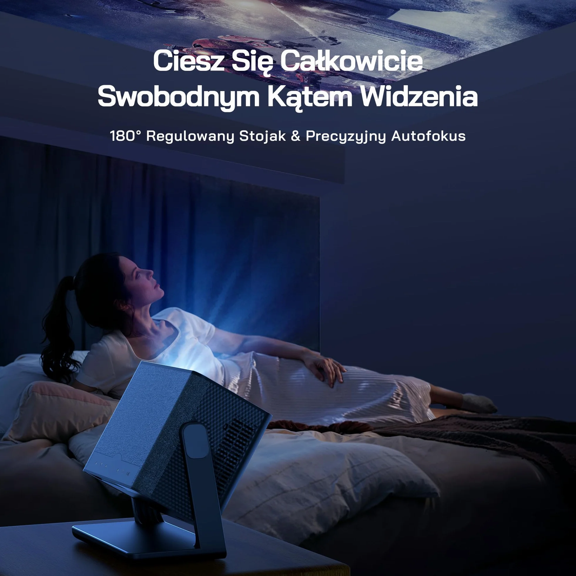 WOLFANG 28000 Lumenów 4K Mini Projektor【Oficjalny Netflix & Autofokus/Korekcja Trapezu】, Przenośny Projektor 5G WiFi z Bluetooth 5.2, Projektor Kina Domowego ze Stojakiem 180° do Ekranu 300''