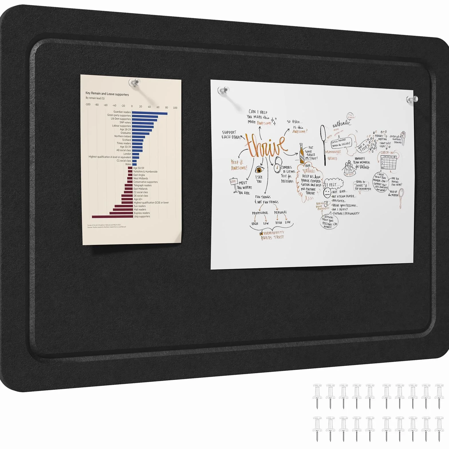 Lifewit Składana Filcowa Tablica 57 x 37,5 cm Dekoracyjna Tablica Memo Głęboka Czerń