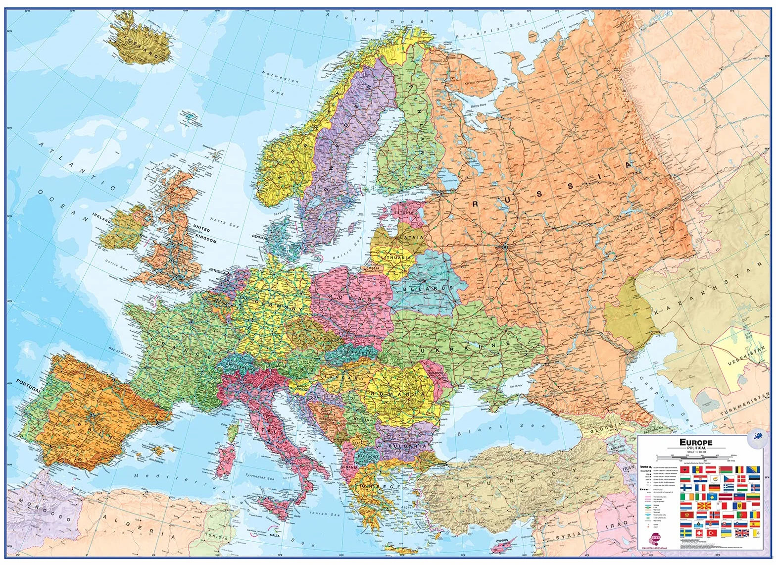 Maps International Duża mapa ścienna Europy polityczna laminowana 118,9x84,1 cm