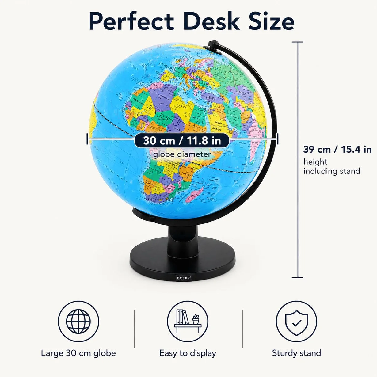 Exerz Globus edukacyjny 30 cm - duża obrotowa mapa polityczna kuli świata - średnica 30 cm