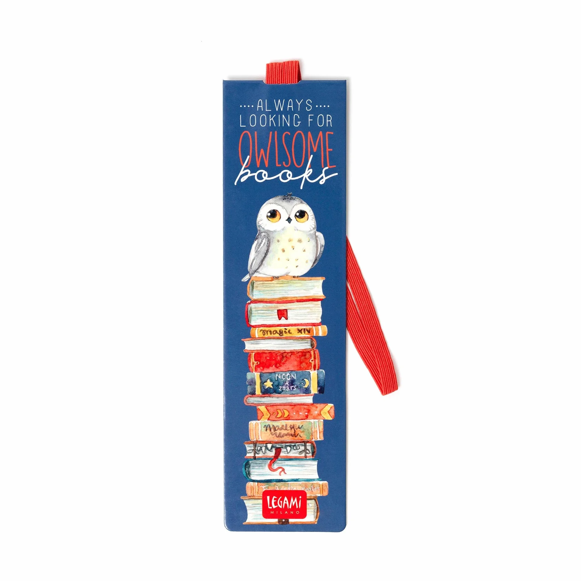 Wiązania - Zakładka z elastyczną kartką, przydatne również do przechowywania Książki zamknięte, z papieru certyfikowanego plastiku, 4,7x17,5 cm, Sowa motyw