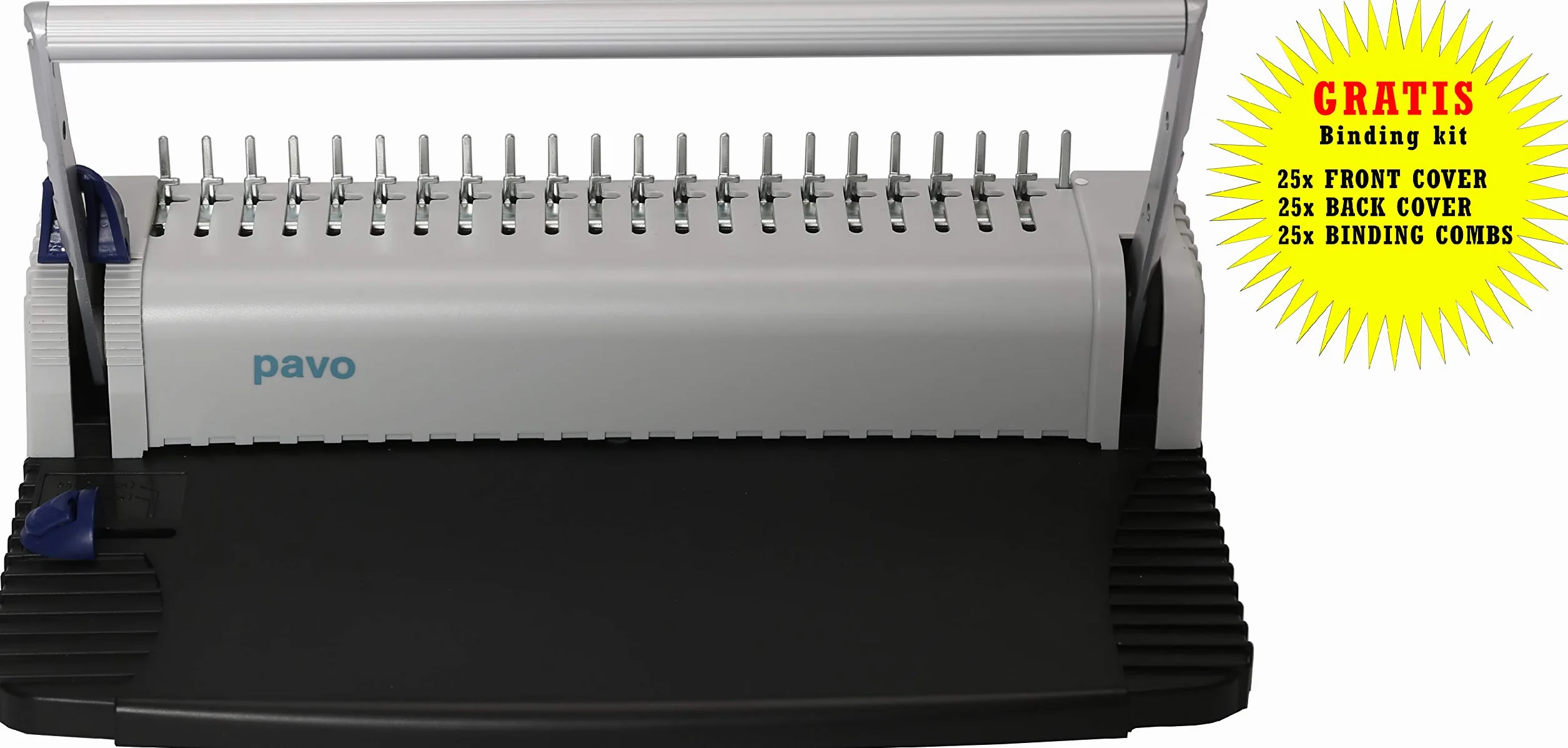 Pavo - Bindownica Smartmaster 2 z akcesoriami, pojemność max 150 arkuszy bindowania, dziurkowanie do 8 arkuszy, w zestawie okładki i grzbiety gratis, szaro/czarna - 8030903
