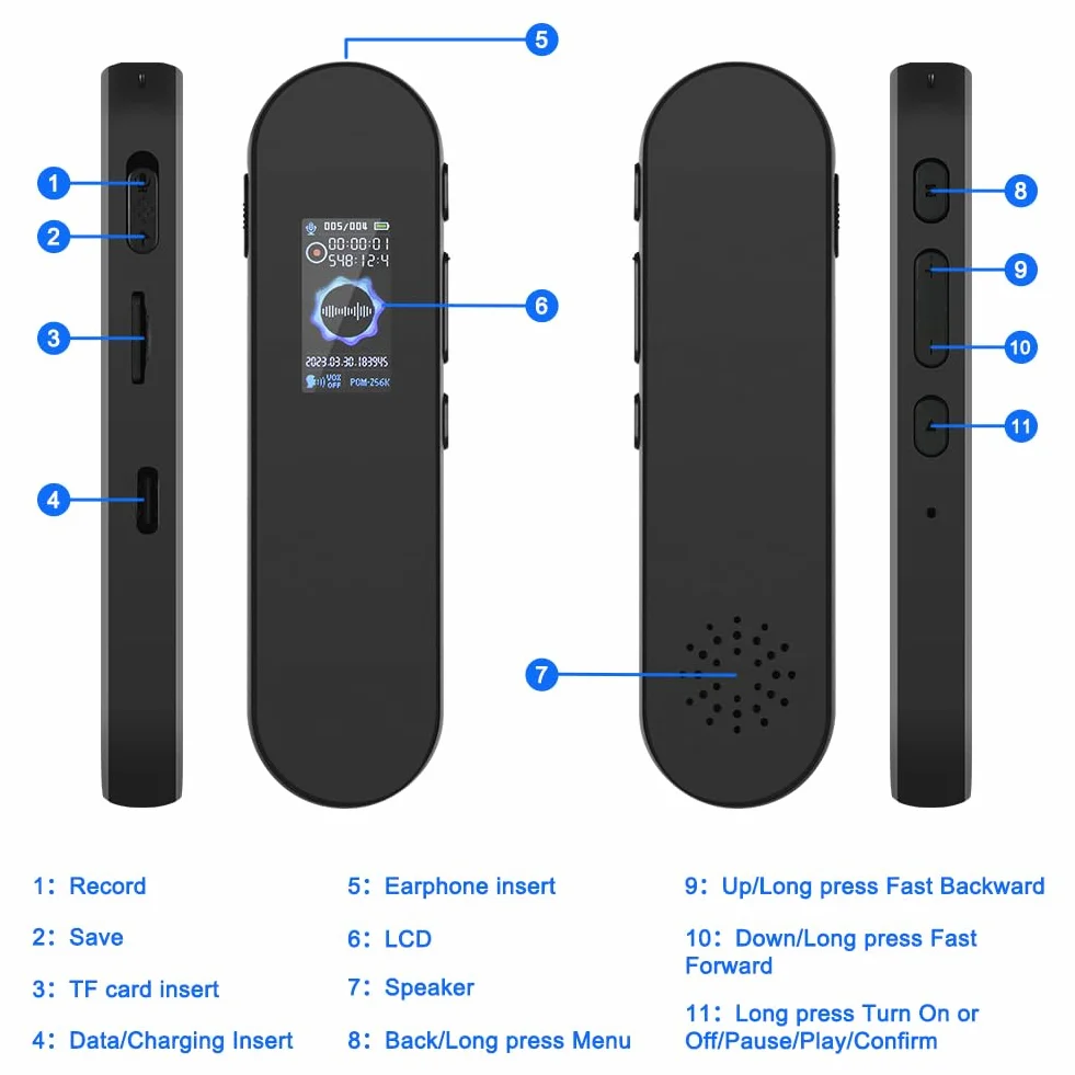 Vicloon 64GB dyktafon rejestrator dźwięku USB C do klas konferencji
