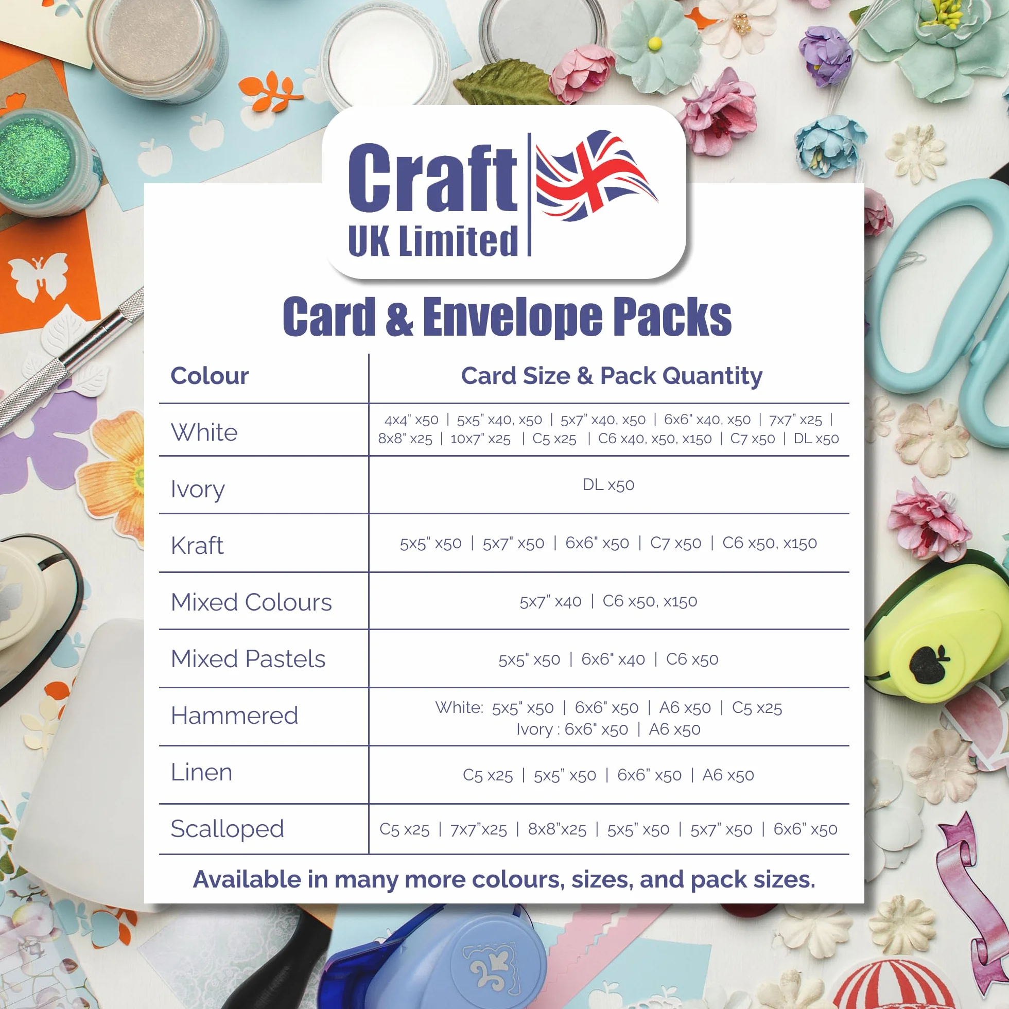 Craft UK 279 C6 karta i koperta opakowanie 50 sztuk - mieszane pastelowe