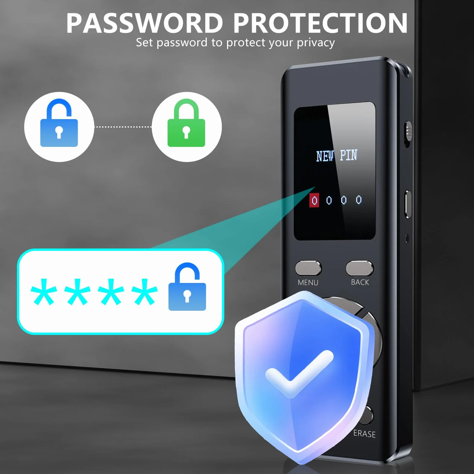 Dyktafon cyfrowy z odtwarzaczem MP3, 64 GB, na spotkania, wywiady i wykłady, odtwarzanie w pętli A-B, nagrywanie HD 1536 kbps