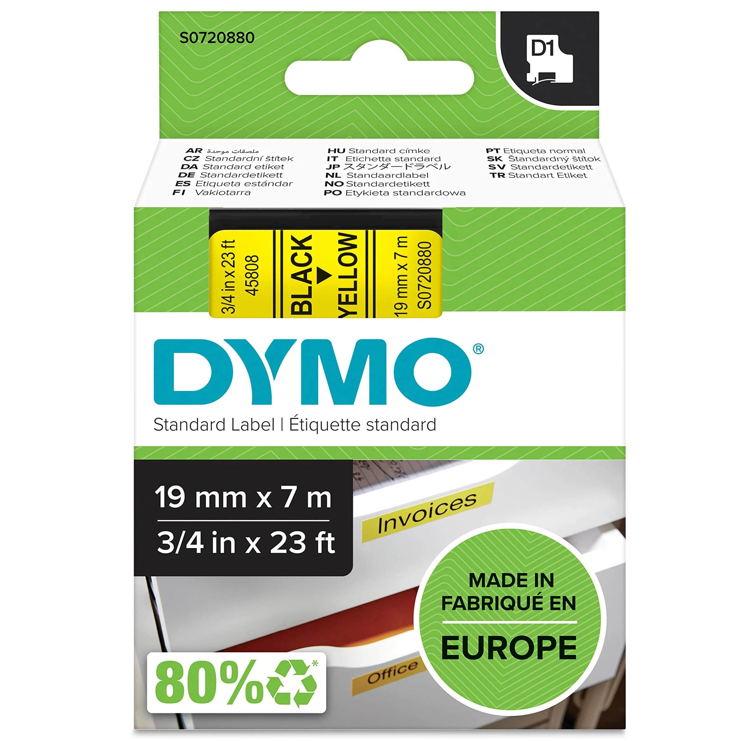 DYMO D1 oryginalne etykiety czarny nadruk na żółtym 19 mm x 7 m samoprzylepne do LabelManager