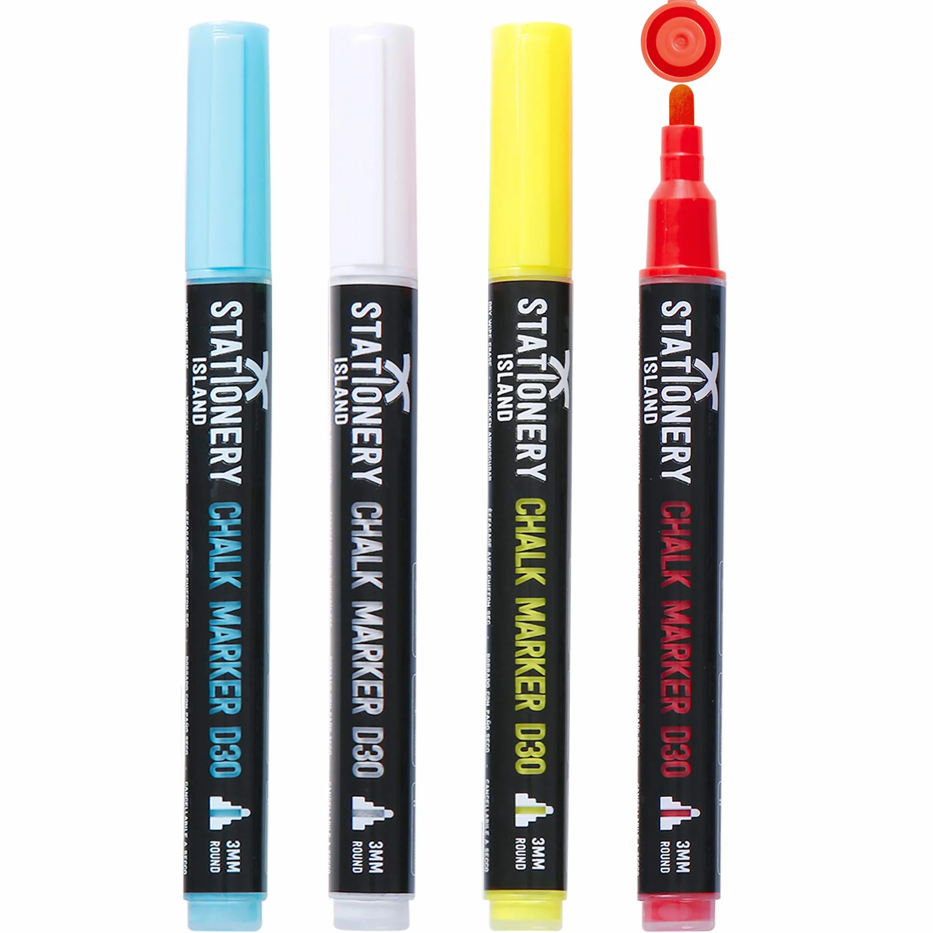 Stationery Island Długopis kredowy neonowe kolory 3 mm opakowanie 4 sztuk markery sucho wycieranie