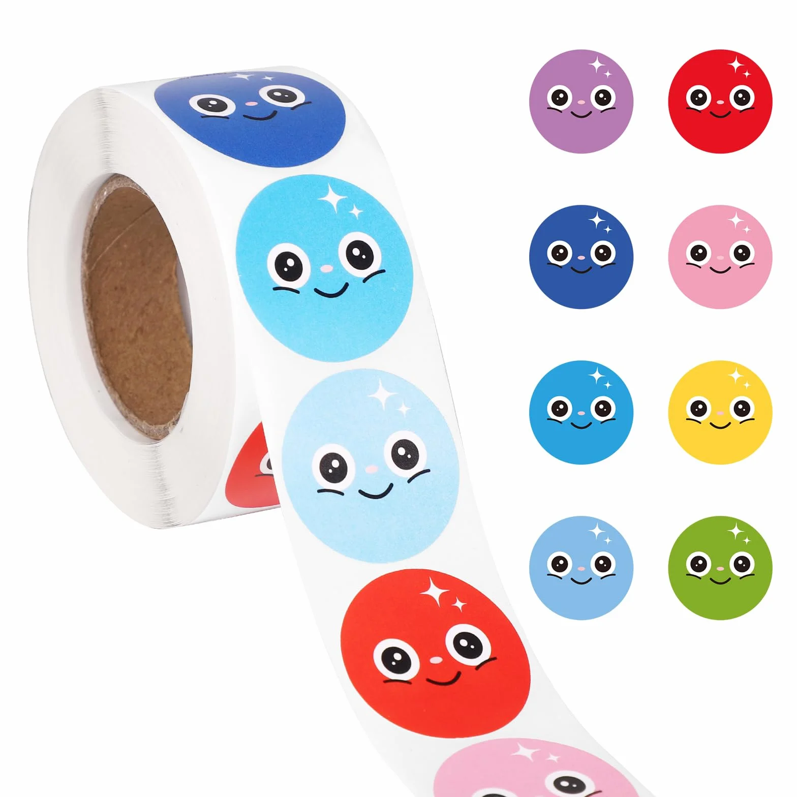 500szt Naklejki Happy Smile Face, 2,54cm Naklejka Happy Face Rolka 8 Kolorów Usmiechnieta Buzka Naklejki z Nagrodami dla Nauczycieli dla Dzieci Nagroda dla Nauczycieli Materialy Rekodzielnicze