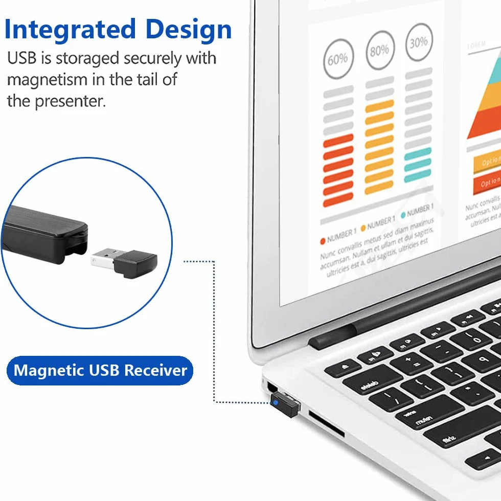 Kinizuxi bezprzewodowy prezenter 2,4 GHz zdalny wskaźnik prezentacji PPT Clicker do komputera Mac laptopa