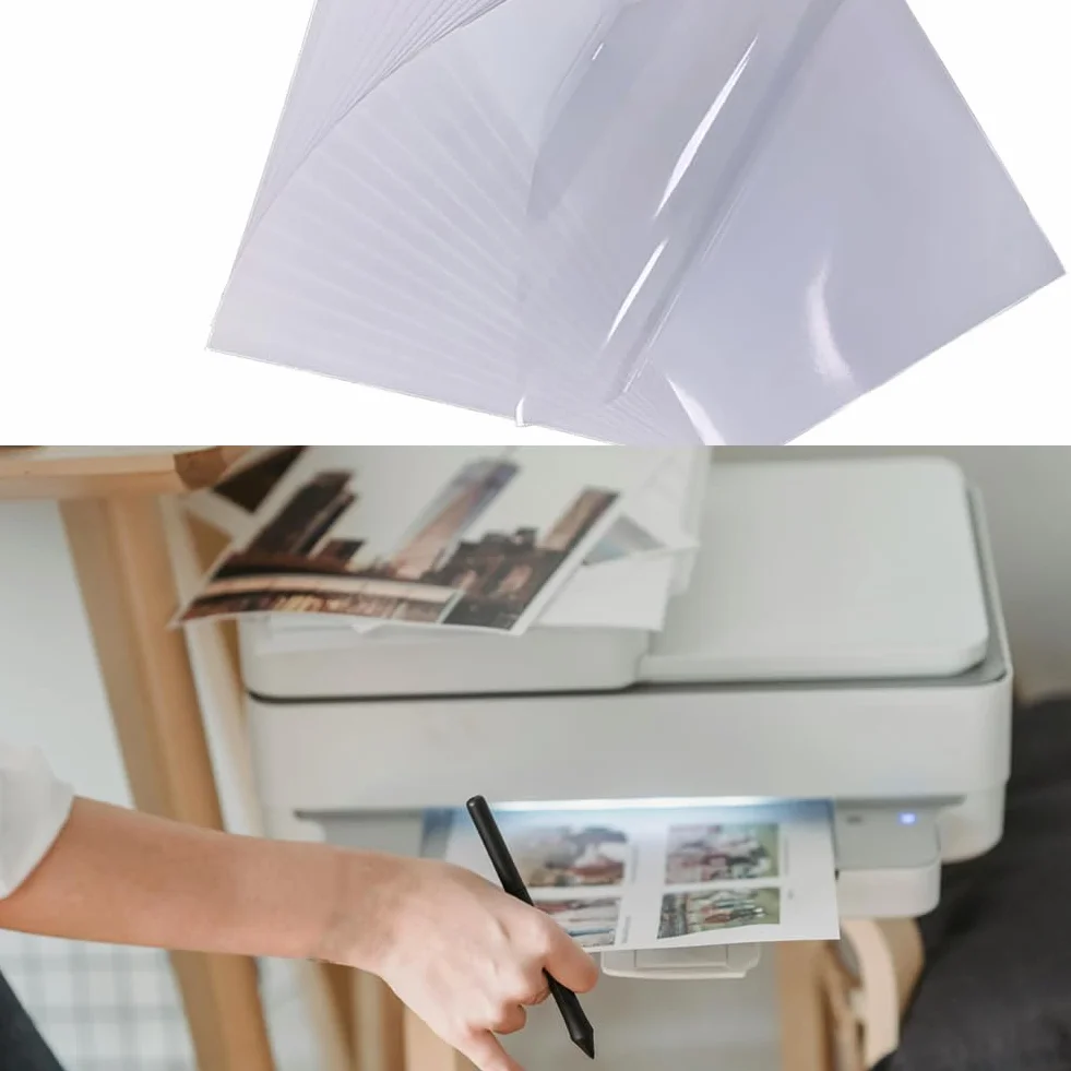Samoprzylepny papier winylowy, do drukowania, papier, folia winylowa, kompatybilna z większością modeli drukarek atramentowych, 20 sztuk (210 mm x 297 mm)