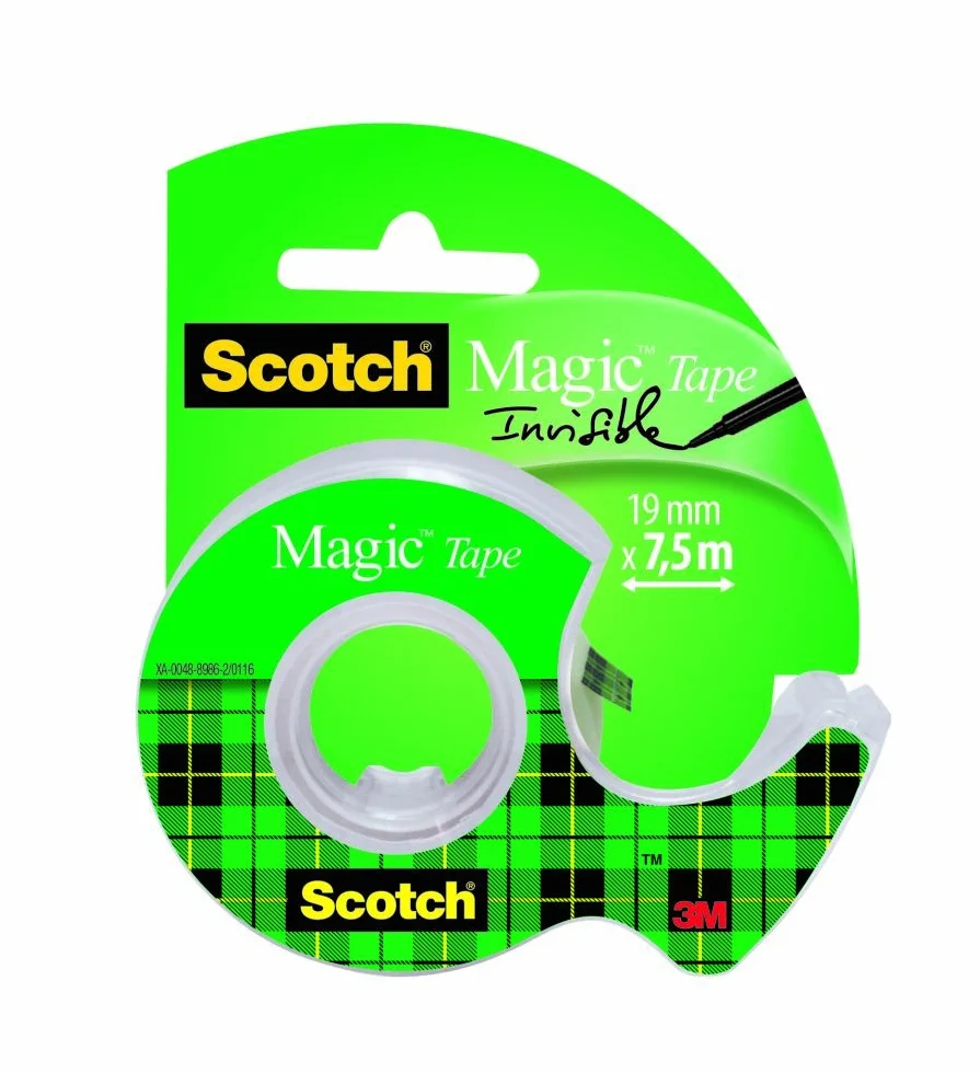 Scotch Magic Tape – 1 rolka, 19 mm x 7,5 m + dozownik ręczny – niewidoczna taśma klejąca, do pakowania prezentów bożonarodzeniowych, opisywania kartek bożonarodzeniowych – nieodzowny dodatek