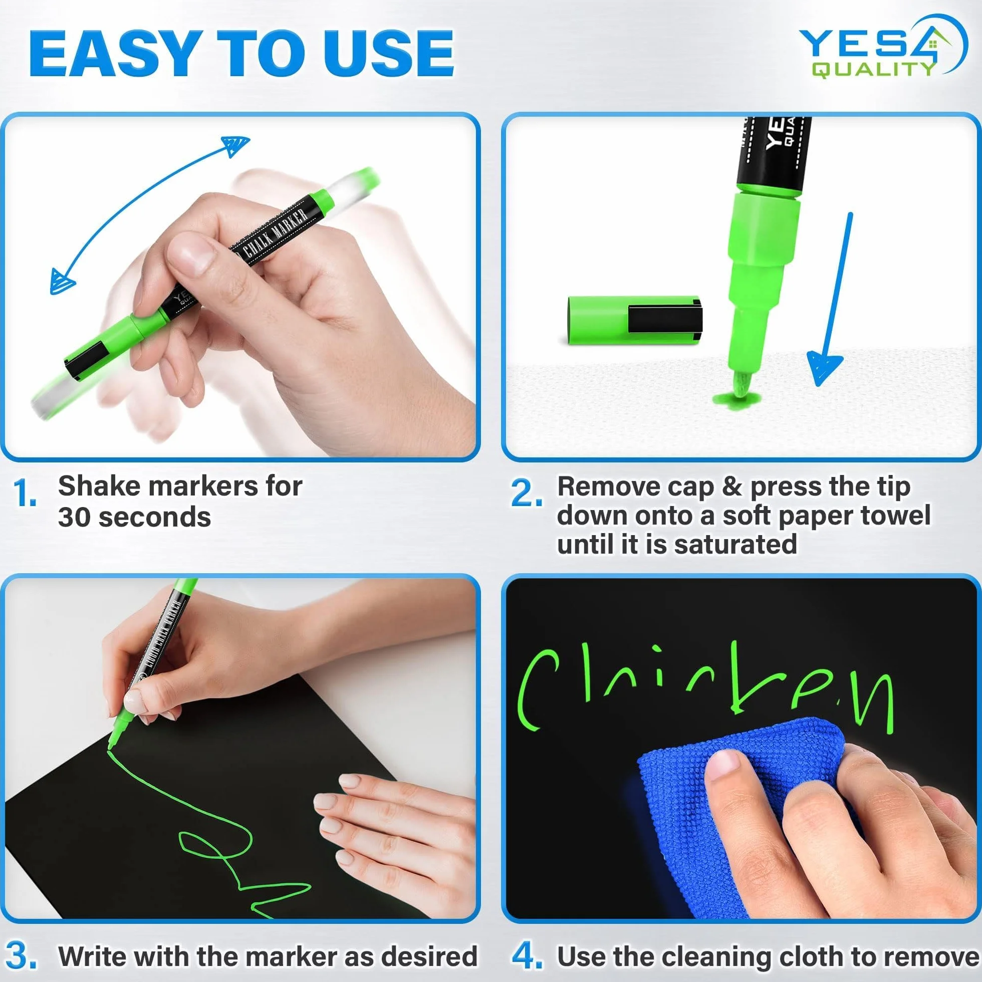 Magnetic Black Dry Erase Board for Fridge - A3 / 43 x 28cm - Stain-Resistant w/ 3 Magnetic, Fine-Tip Neon Chalk Markers & Eraser - by Yes4Quality