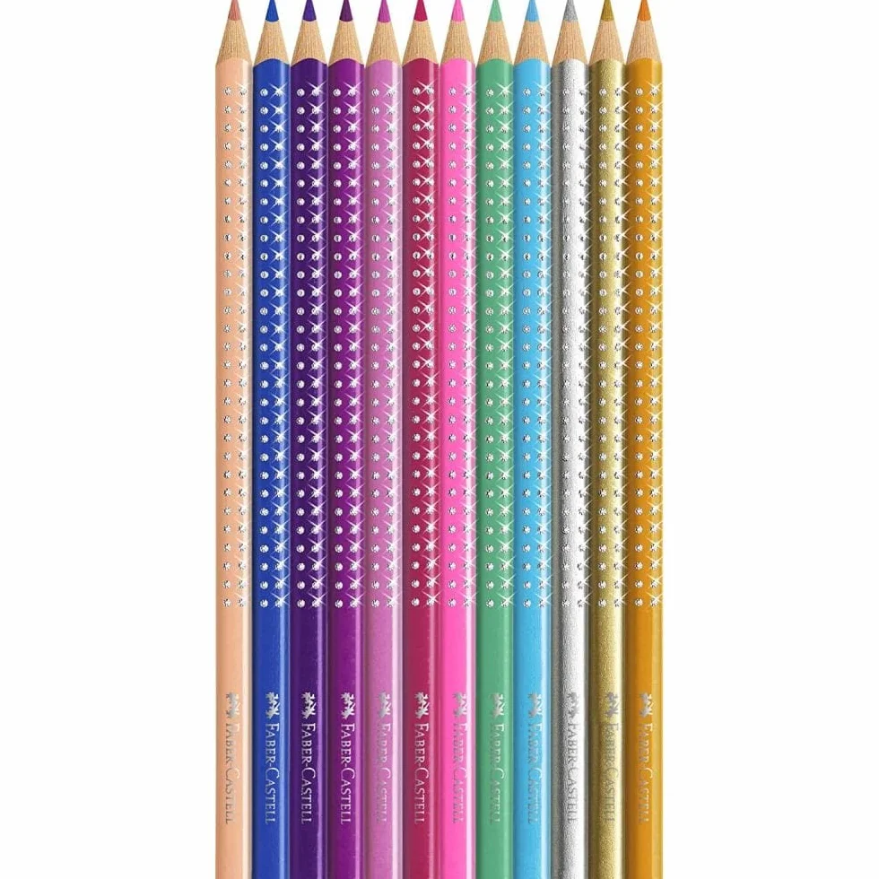 FABER-CASTELL zestaw kredek Sparkle 12 sztuk metalowe etui trójkątne