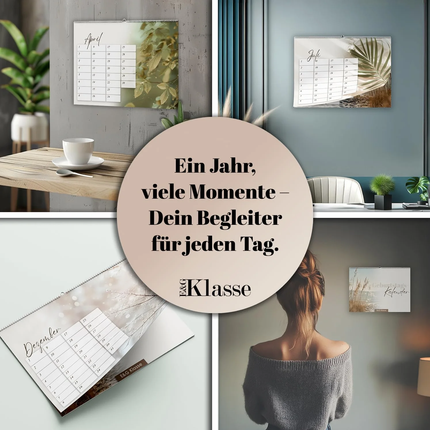 Kalendarz urodzinowy bez daty A5 wielokrotnego użytku ścienny beżowy boho