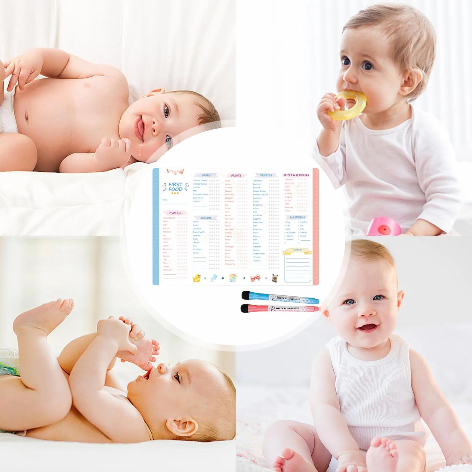 Baby First Food Tracker 30,5 x 21,5 cm Magnetyczny Dzienny Planer Posiłków Dla Niemowląt