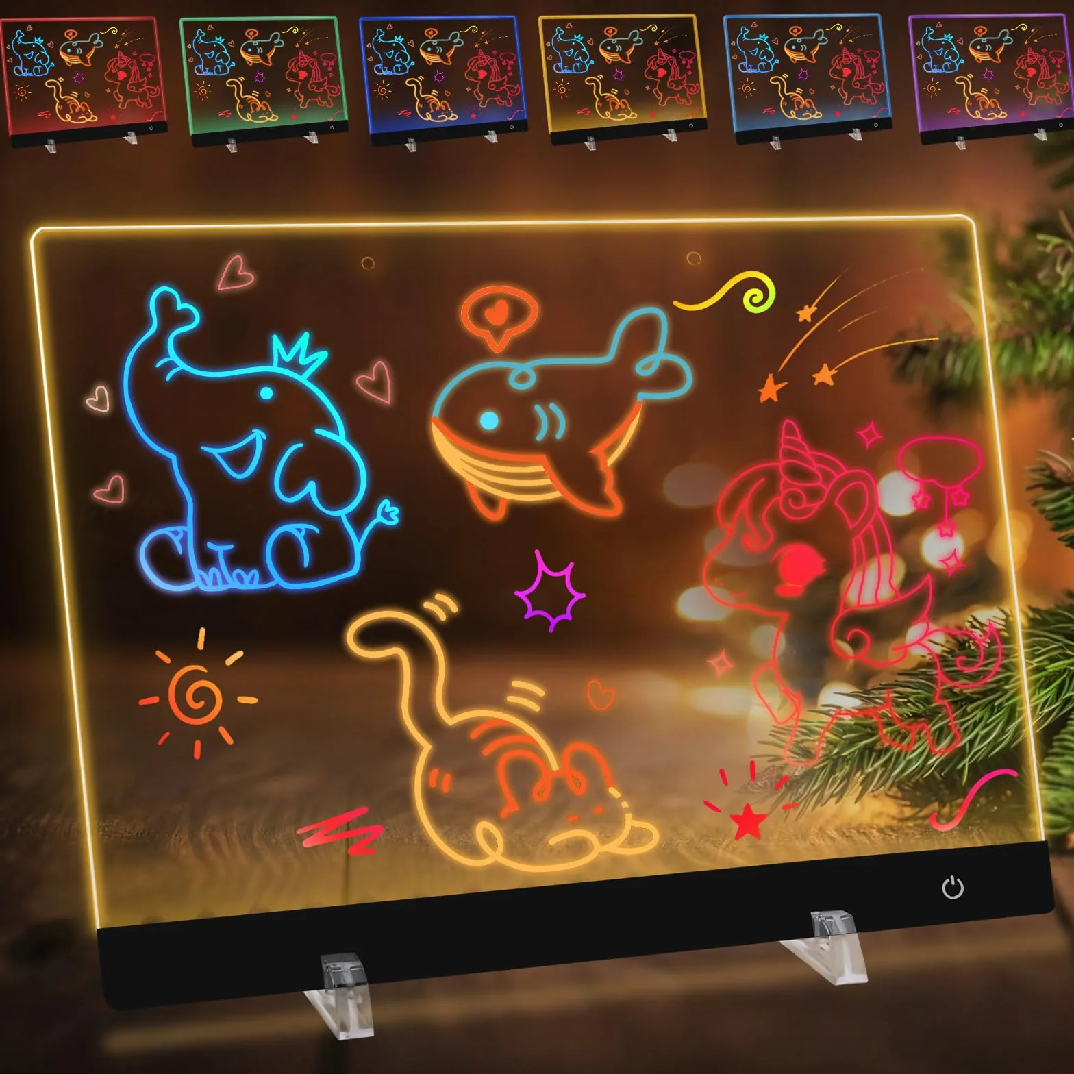 Podświetlana Tablica LED na Notatki 35x25cm dla Dzieci, 6 Kolorów i 5 Trybów z 7 Długopisami