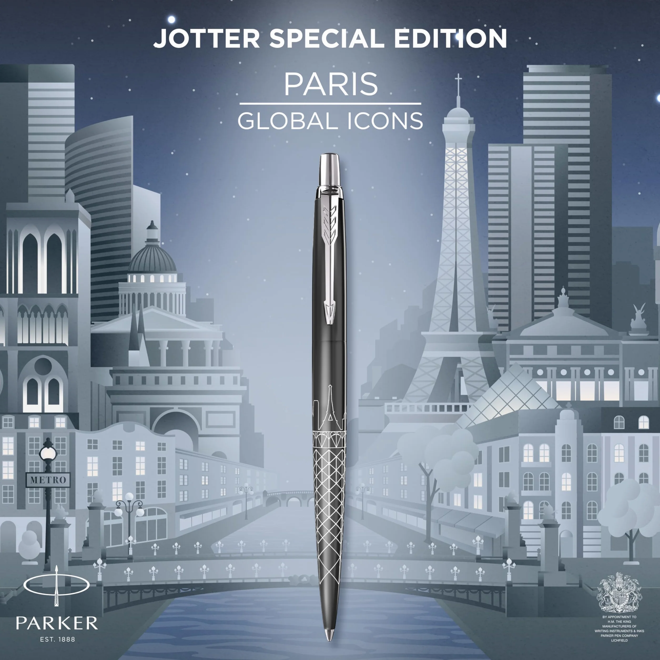 Parker Jotter Długopis Paris Grey Edycja Specjalna Medium Niebieski Tusz Opakowanie Prezentowe