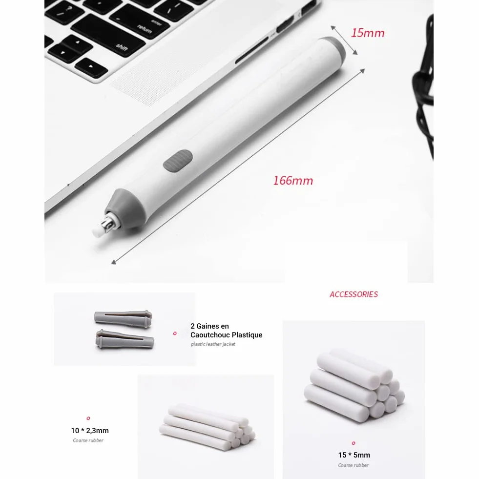 Akozon Electric Eraser, zestaw do wymazywania elektrycznego z 22 automatycznymi wkładami do gumki Dostępnych w kilku kolorach do rysowania, malowania, szkicowania, projektów architektonicznych, sztuki i rzemiosła (szary)