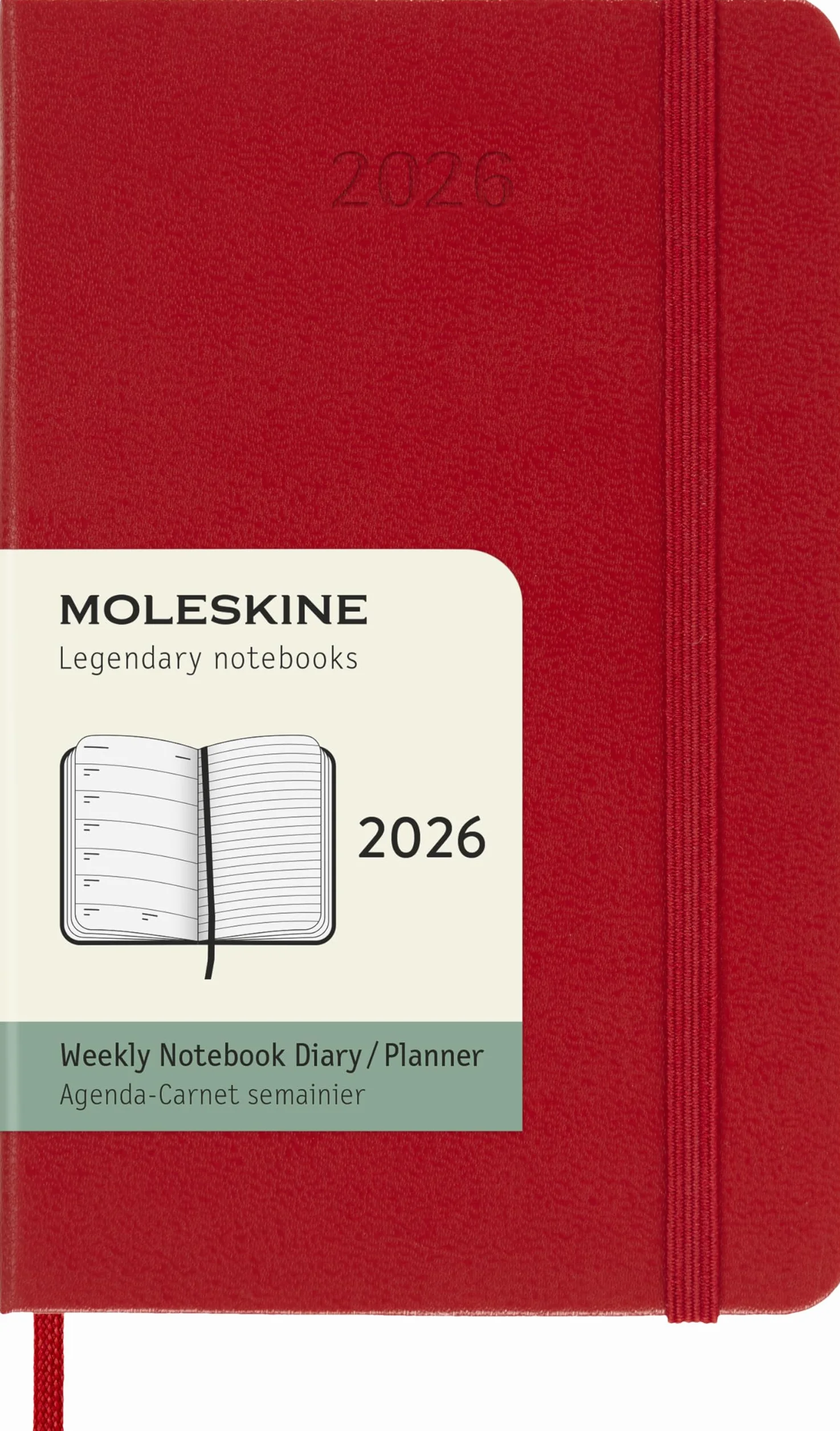 Moleskine 12 Monate Wochen Notizkalender 2026, Pocket/A6, 1 Wo = 1 Seite, rechts linierte Seite, Fester Einband, Scharlachrot