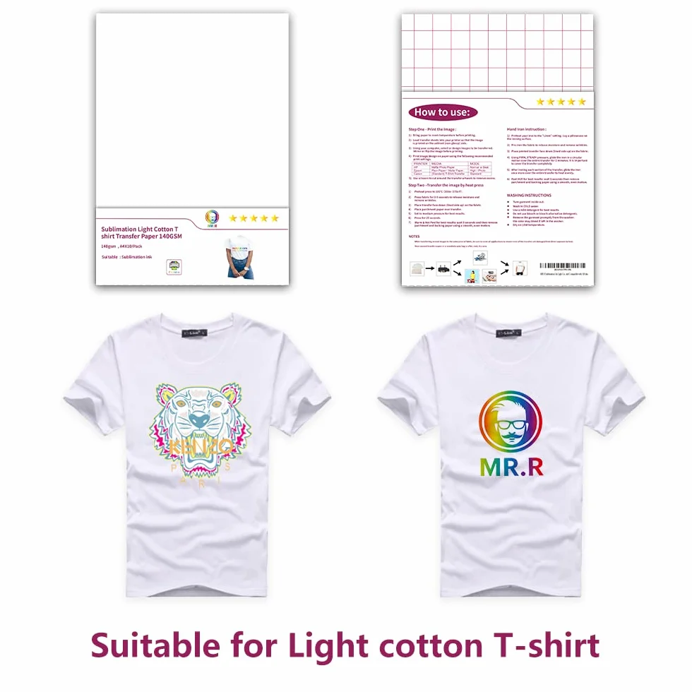 MR.R Sublimacja atrament jasny kolor T-shirt transfer ciepła prasa papier winylowy 140 g/m² do wszystkich jasnych materiałów bawełnianych kompatybilny ze wszystkimi atramentami