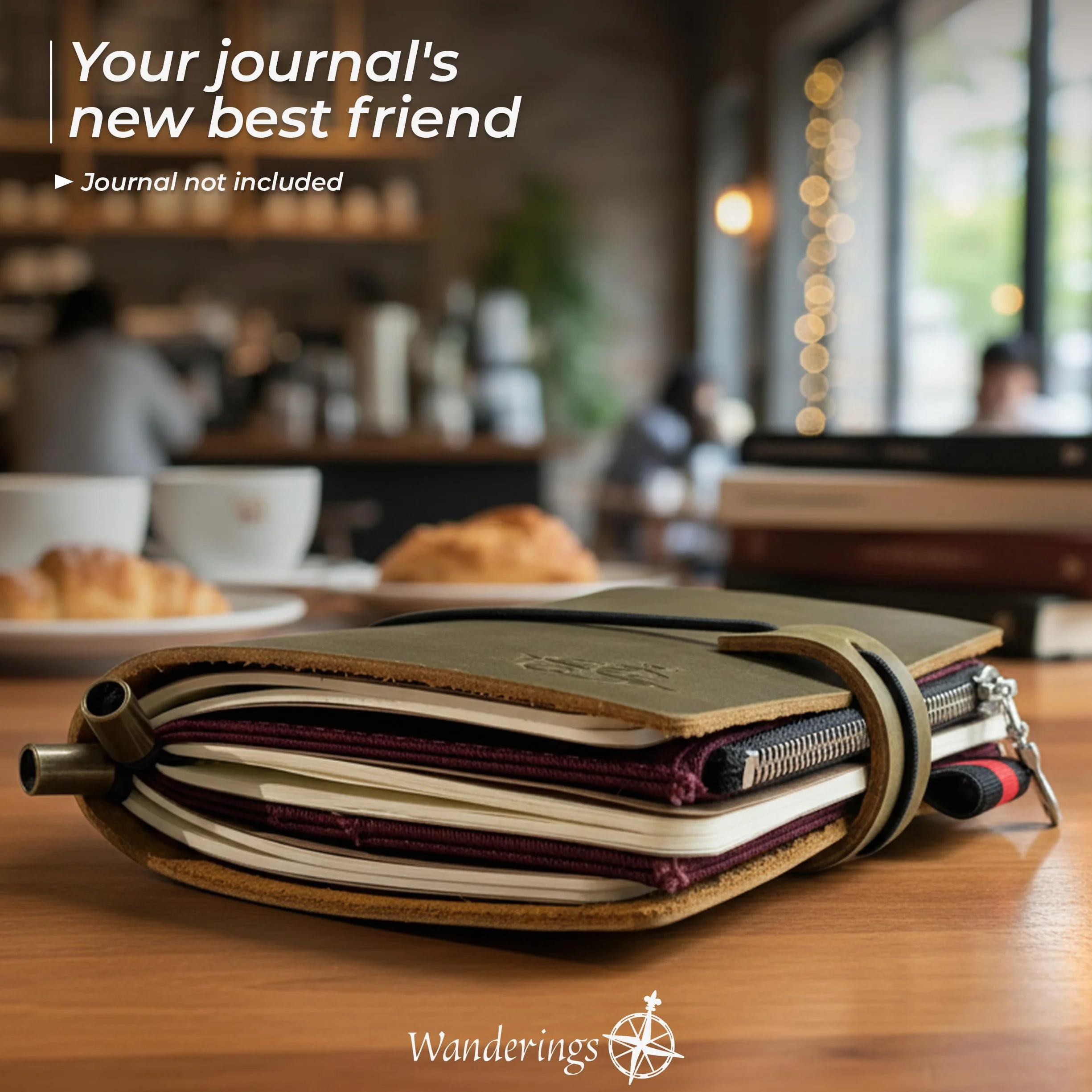Wanderings Etui z Zamkiem Błyskawicznym i Uchwytem na Karty, Akcesorium do Dziennika Podróżnego Pocket/Passport, 9 x 12,5 cm (3,5" x 5"), z Trwałej Tkaniny 100% Bawełnianej, do Planera i Notatnika