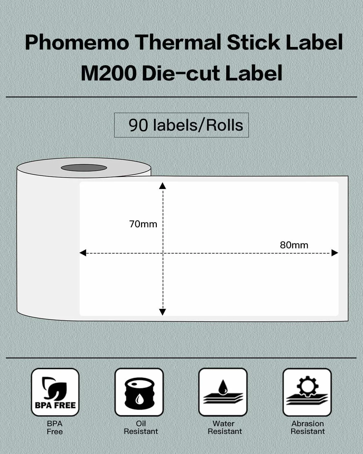 Memoking Etykiety termiczne 70x80 mm kompatybilne z M200 M220 M221 Bluetooth, 90 szt.