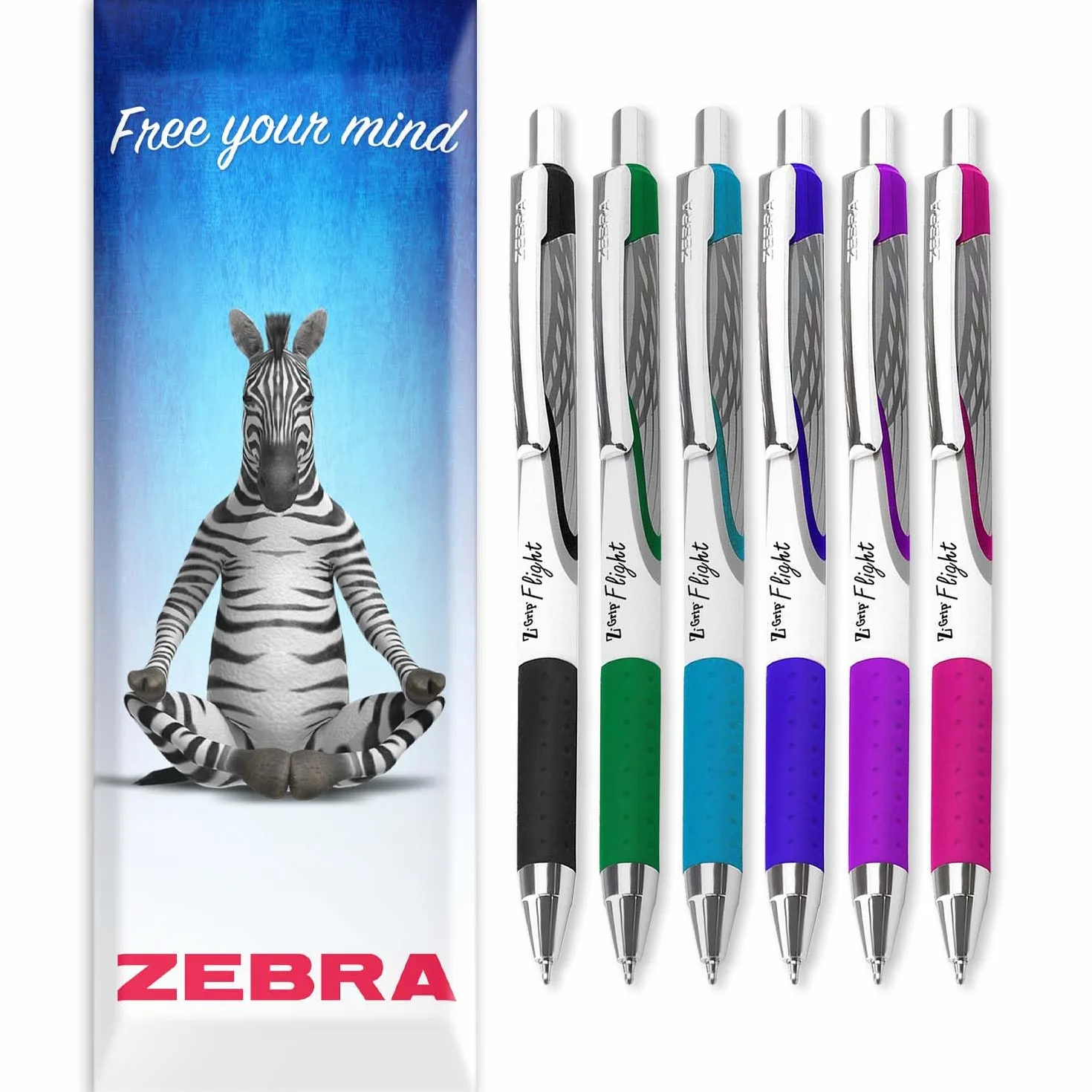 Zebra Classic Z-Grip Flight długopisy kulkowe - 1,2 mm - czarny, zielony, niebieski, jasnoniebieski, fioletowy i różowy atrament, 6 sztuk, w kartonowym pudełku prezentowym