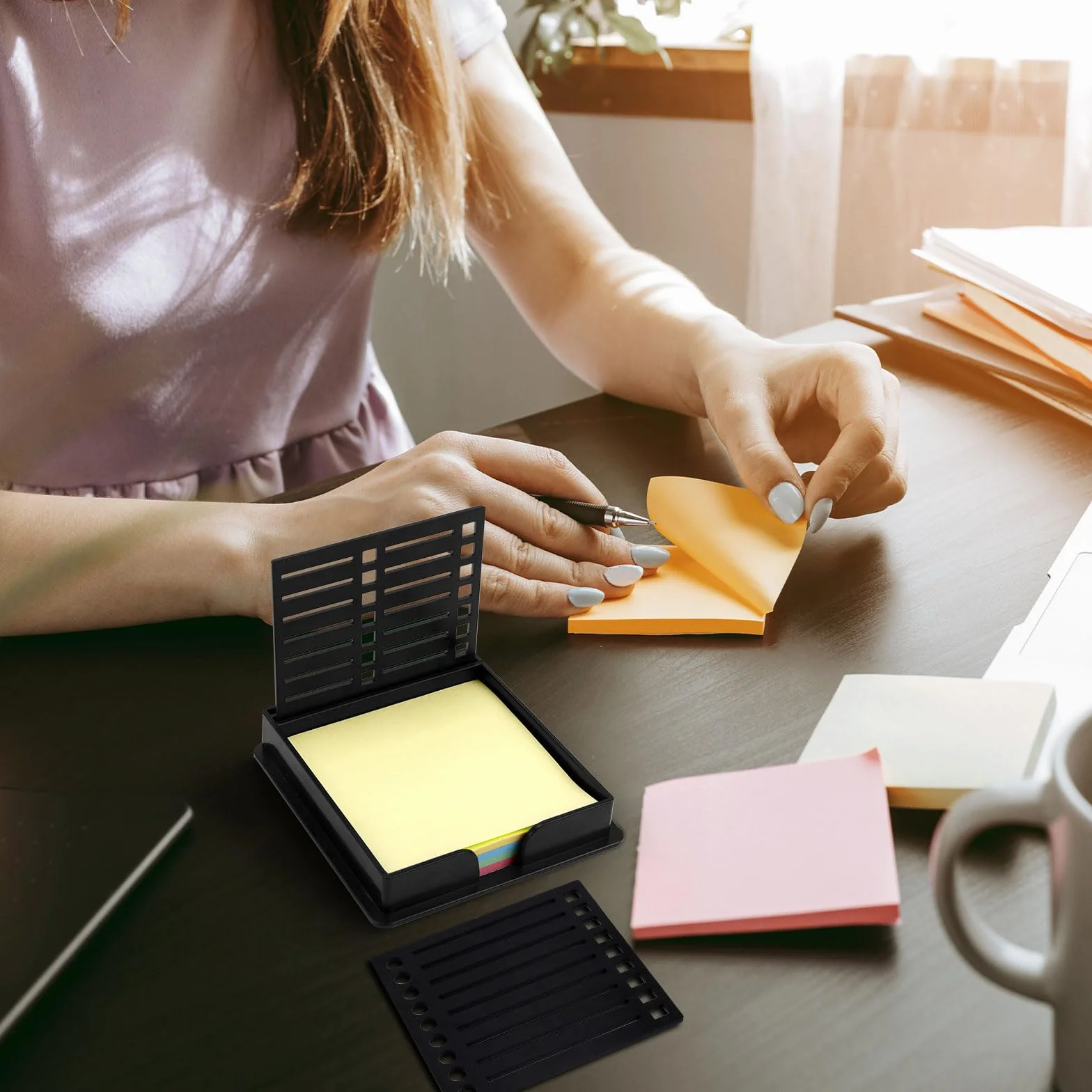 Szablon Karteczek Samoprzylepnych z Karteczka Samoprzylepna, do Notatnika Samoprzylepnego 7,6x7,6cm Organizator Samoprzylepnych Karteczek Dozownik na Biuro Dom Przybory Szkolne (Czarny)