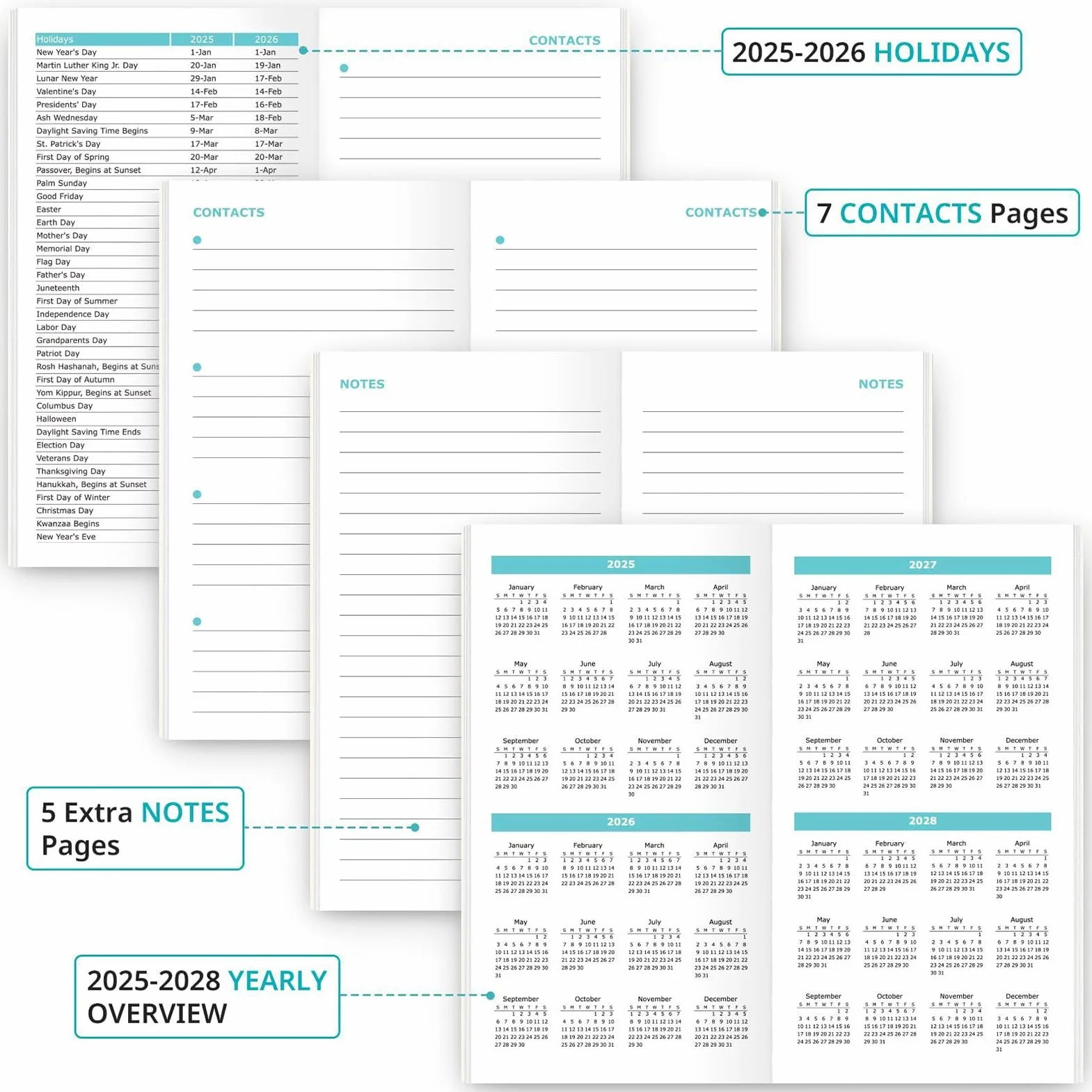 Planner 2025-2026, Business Agenda Journal, Goal Tracker Notebook for Students Teachers, 24-Month Compact Schedule