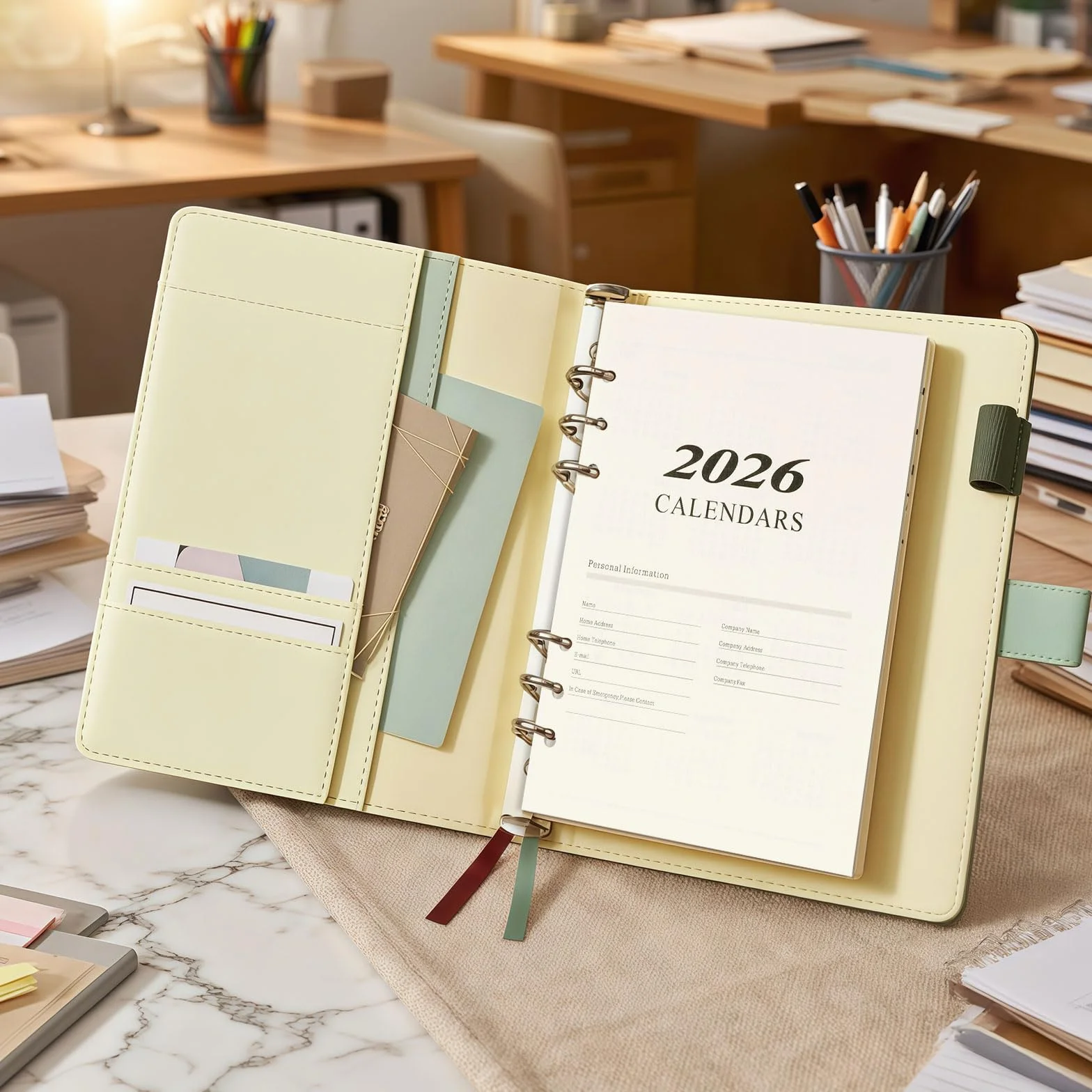 Planer tygodniowy 2026 wkład A5 6 otworów 176 stron kalendarz styczeń grudzień 139 x 206 mm papier uzupełniający