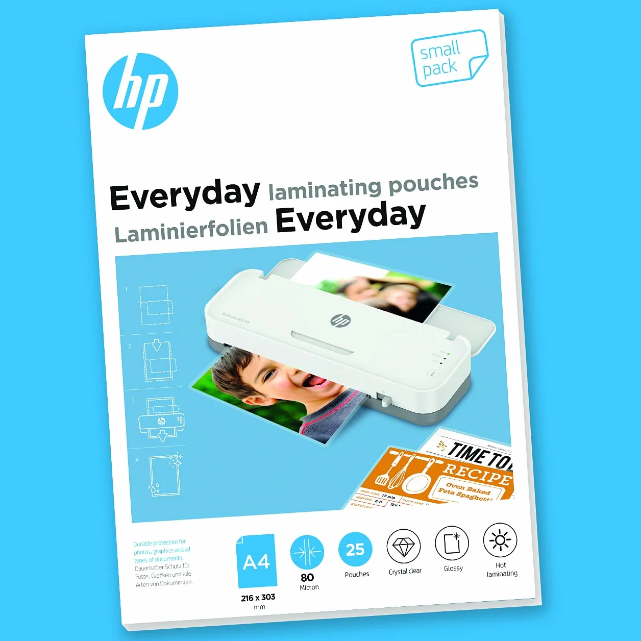 HP Everyday 9154 folie do laminowania, DIN A4, 80 mikronów, błyszczące, przezroczyste, do laminowania na gorąco, 25 sztuk