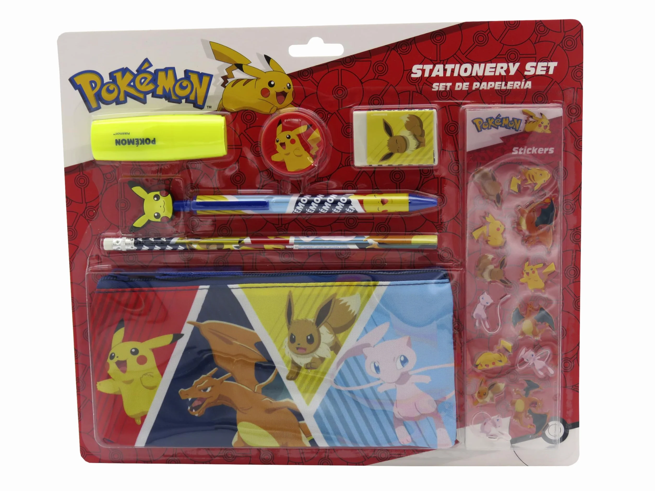 CYPBRANDS Pokemon zestaw papeterii piórnik ołówek guma temperówka długopis zakreślacz naklejki