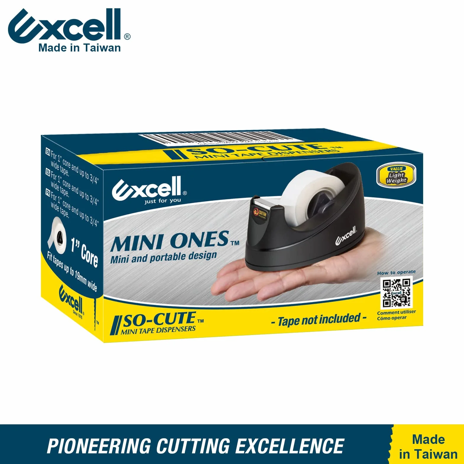 Excell Mini dozownik taśmy biurkowej (rdzeń 2,5 cm) z antypoślizgową podstawą, łatwy do użycia jedną ręką, urocze dozowniki taśmy, do użytku w domu, biurze, sklepie z prezentami i do pakowania (3)