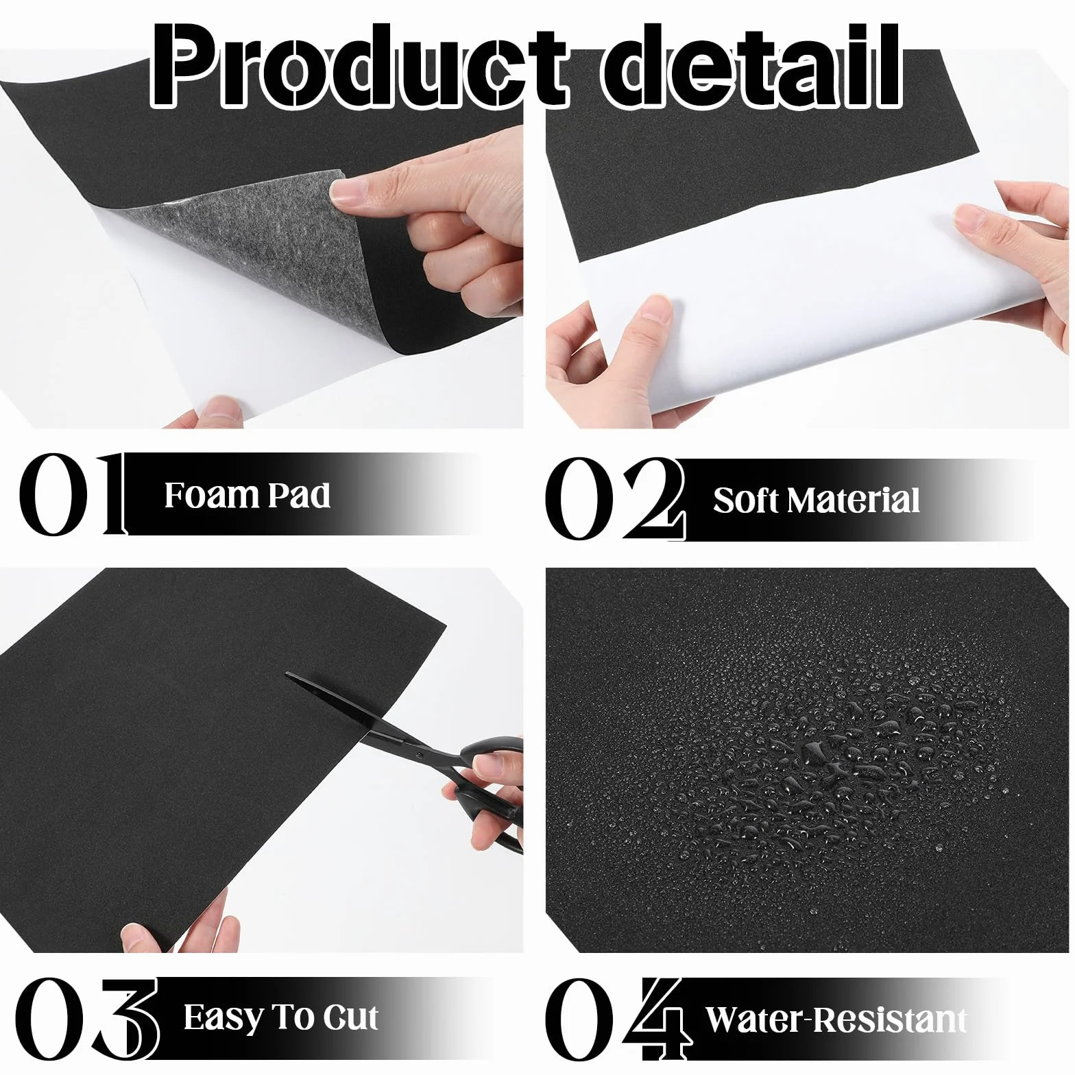 JJUNW Samoprzylepne płyty piankowe, 10 sztuk, 30 x 21 cm, z gumy piankowej, samoprzylepne, czarne, 1 mm, grubość 1 mm, płyty piankowe, antypoślizgowe maty piankowe, do mebli, majsterkowania